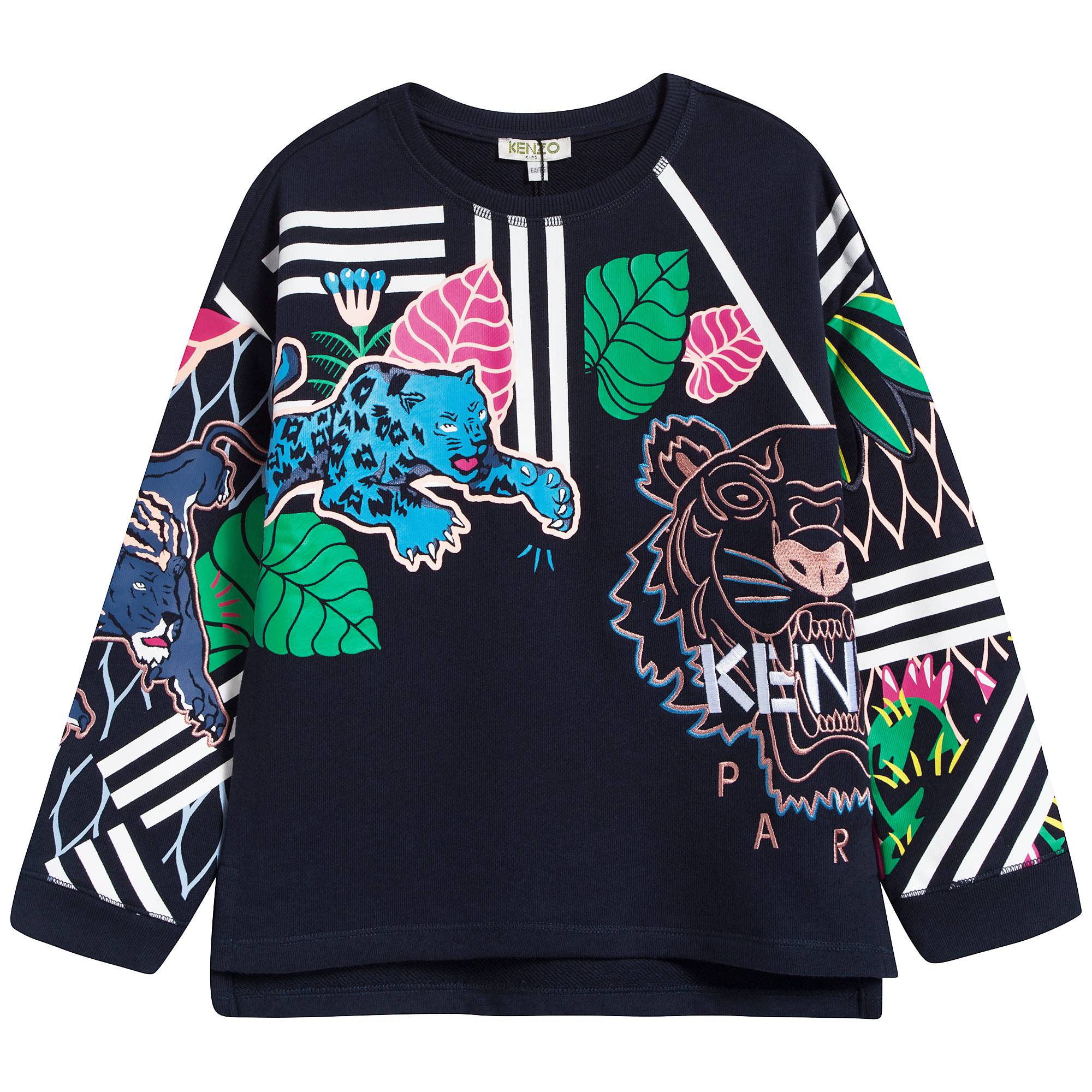 Girls Navy & Pink Printed Cotton Sweatshirt