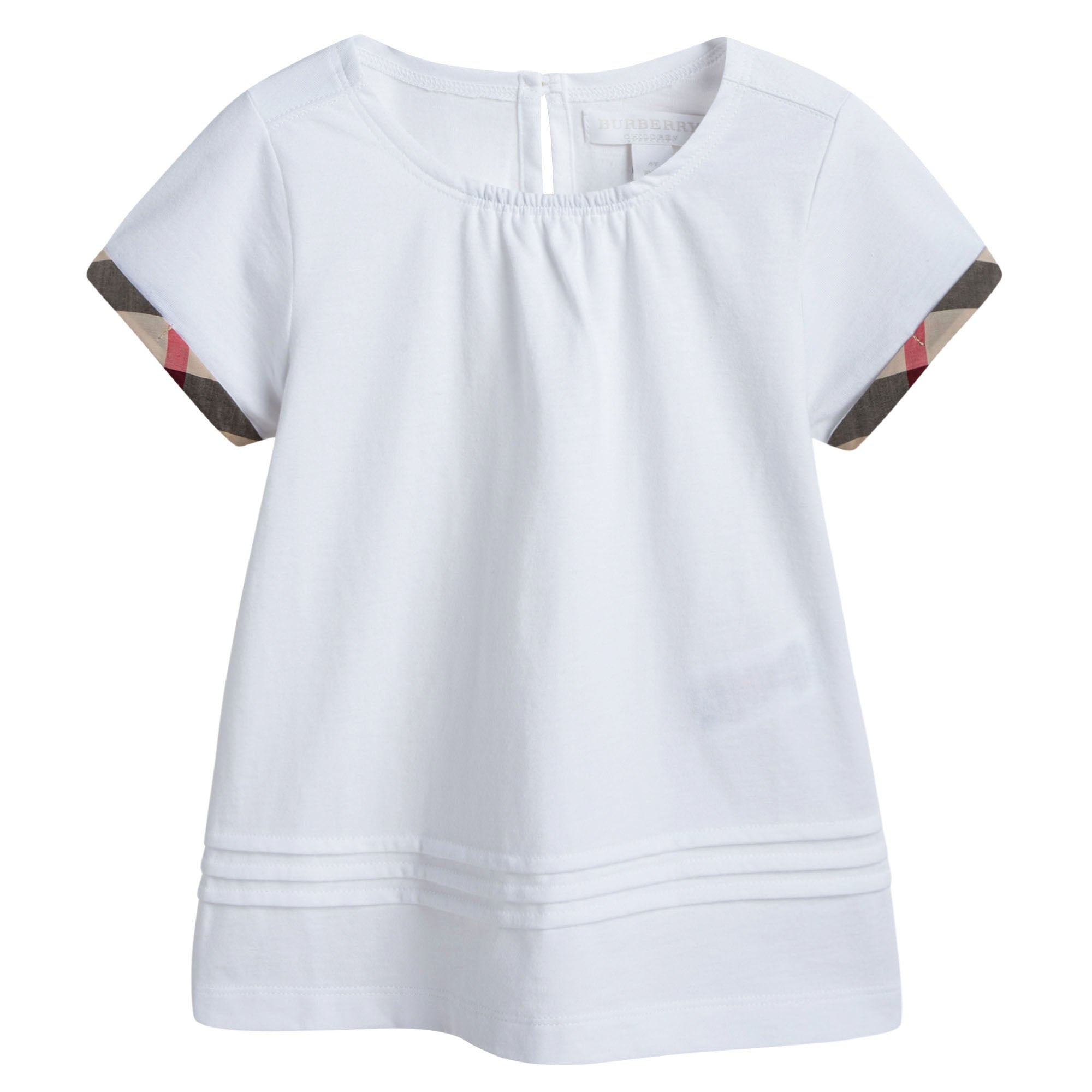 Girls White Pleat and Check Detail Cotton T-shirt