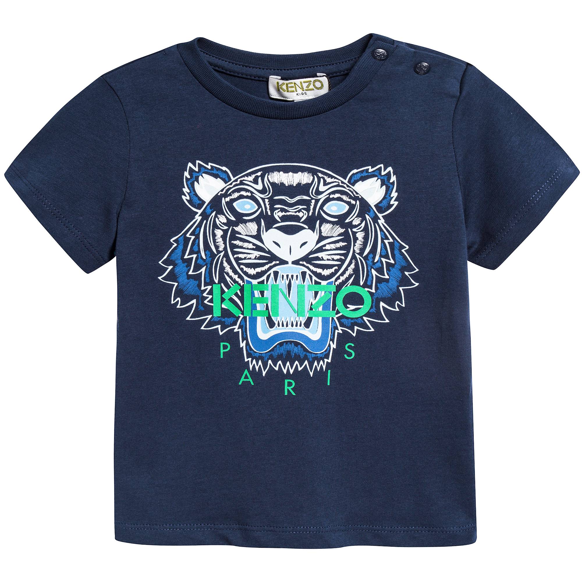 Boys Navy Tiger Printed Cotton T-shirt