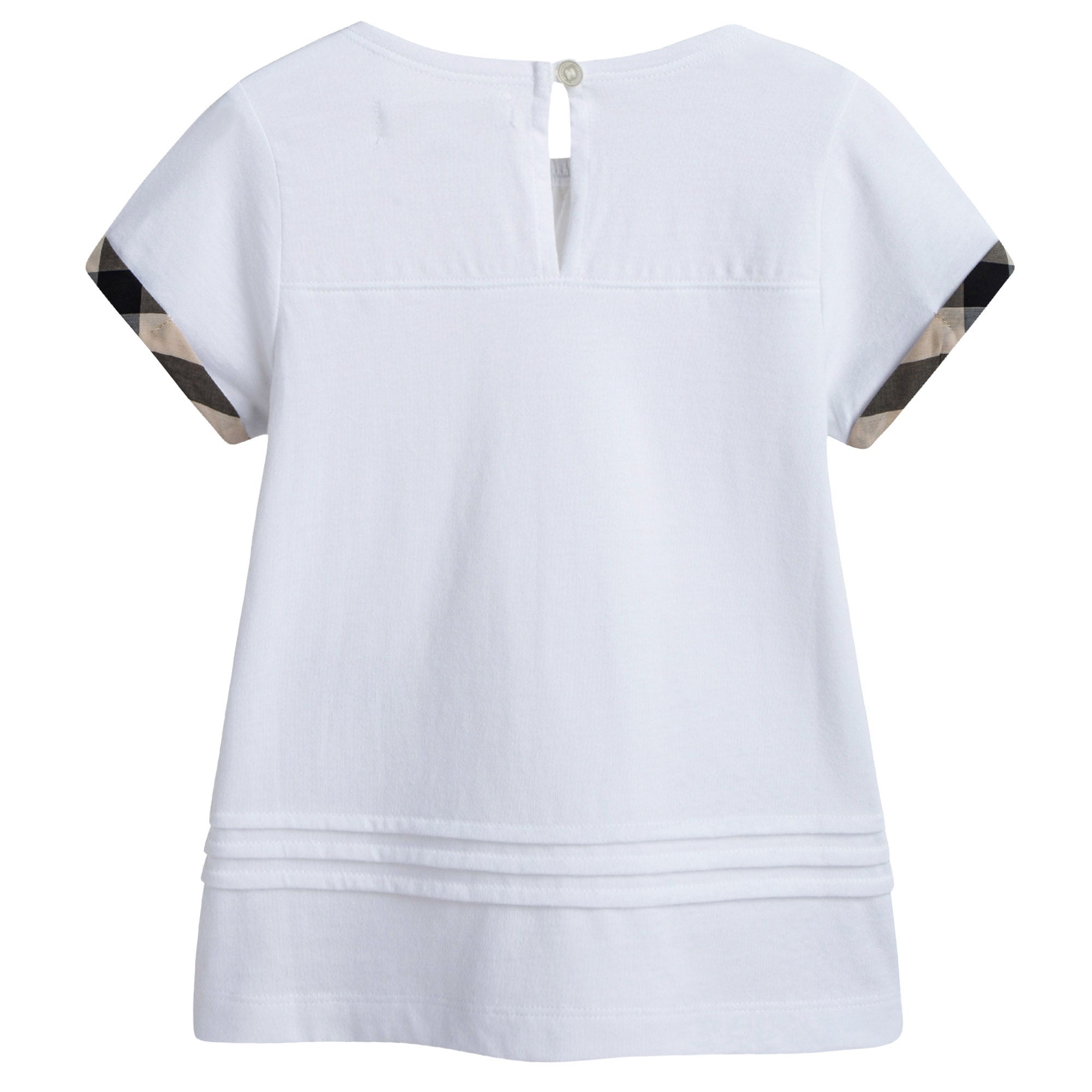 Girls White Pleat and Check Detail Cotton T-shirt