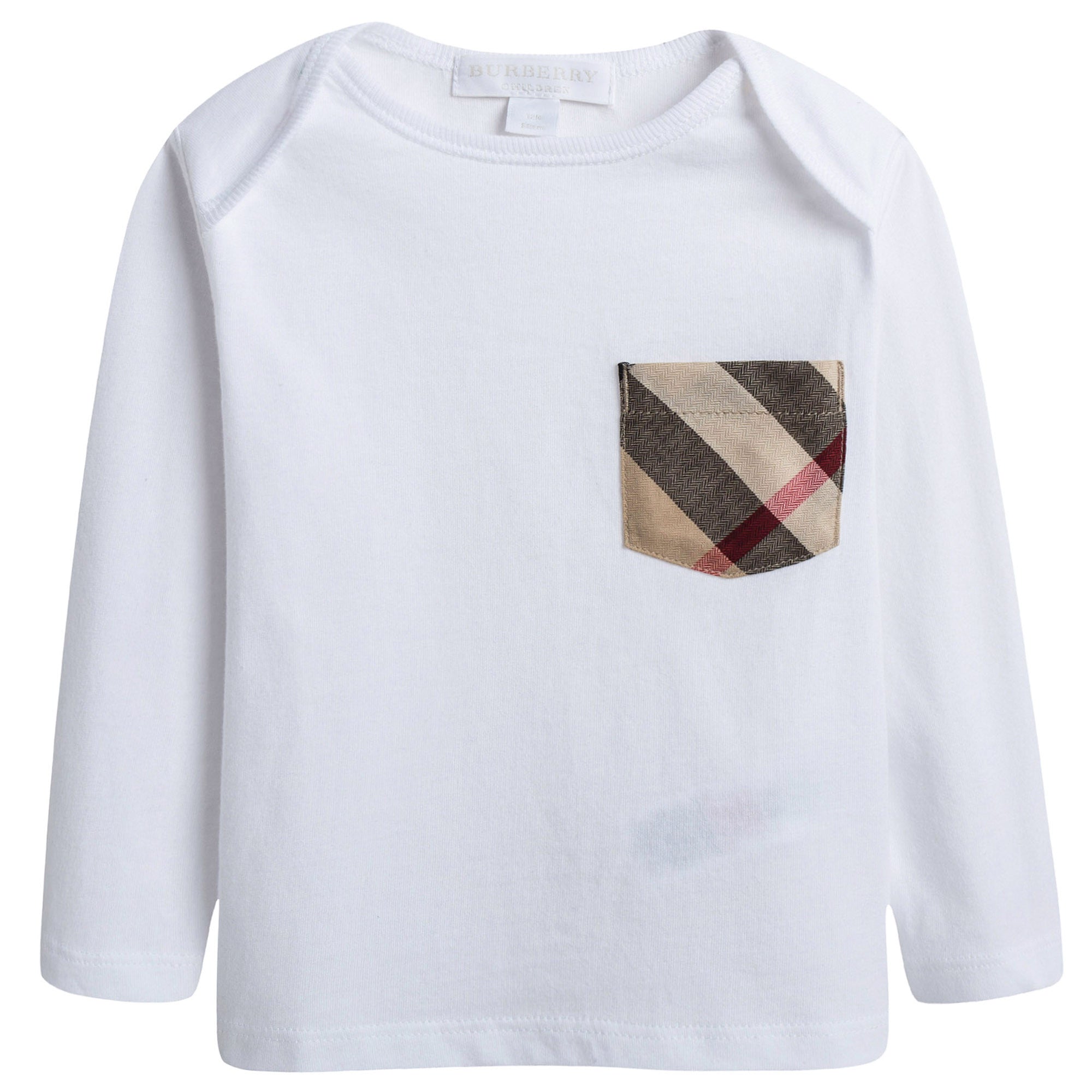 Baby White Cotton Long Sleeves T-shirt With Check Pocket