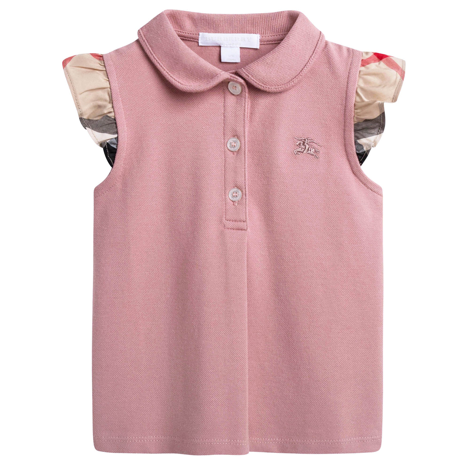 Baby Girls Pink Polo Shirt With Check Ruffles