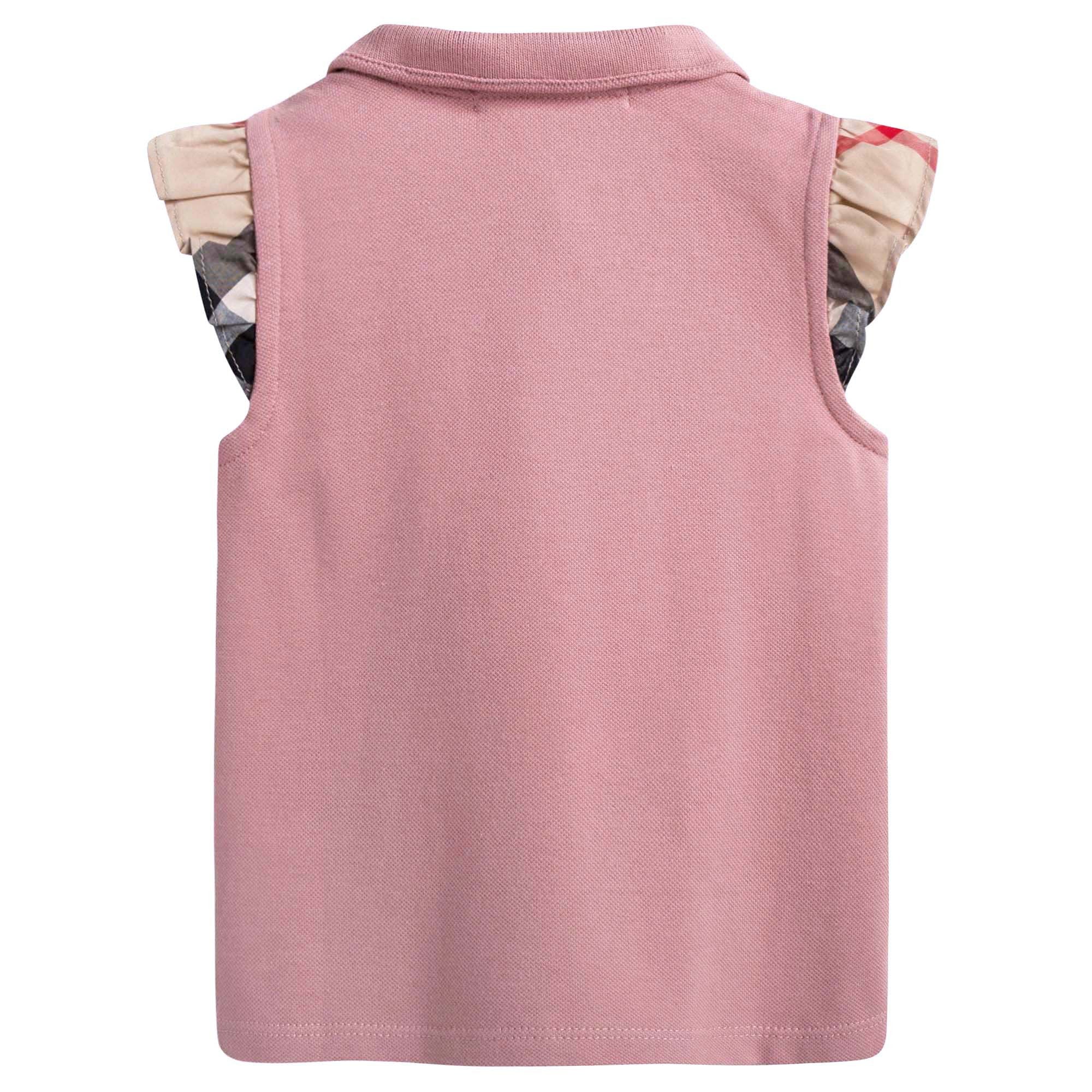 Baby Girls Pink Polo Shirt With Check Ruffles