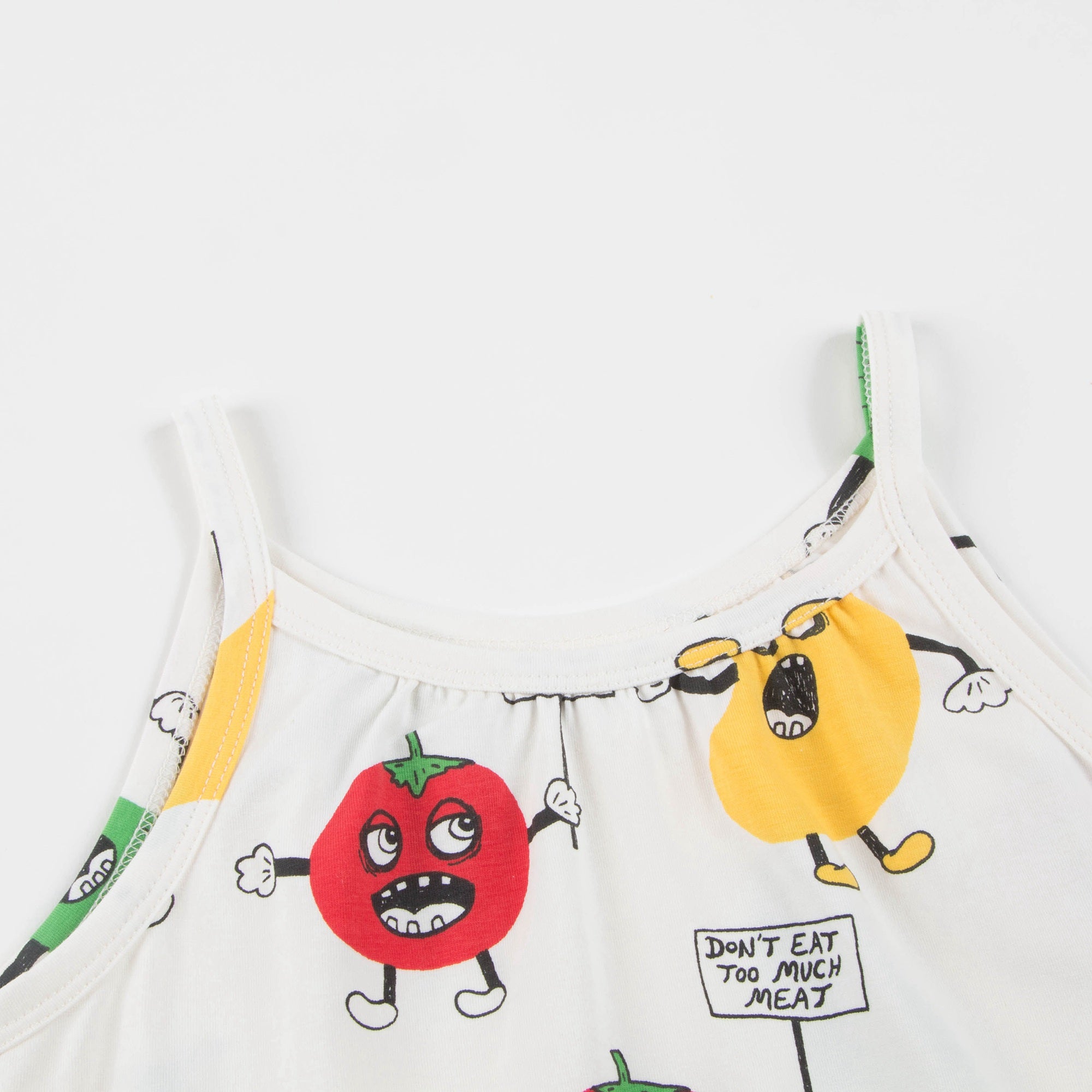 Girls White Veggie Aop Strap Dress
