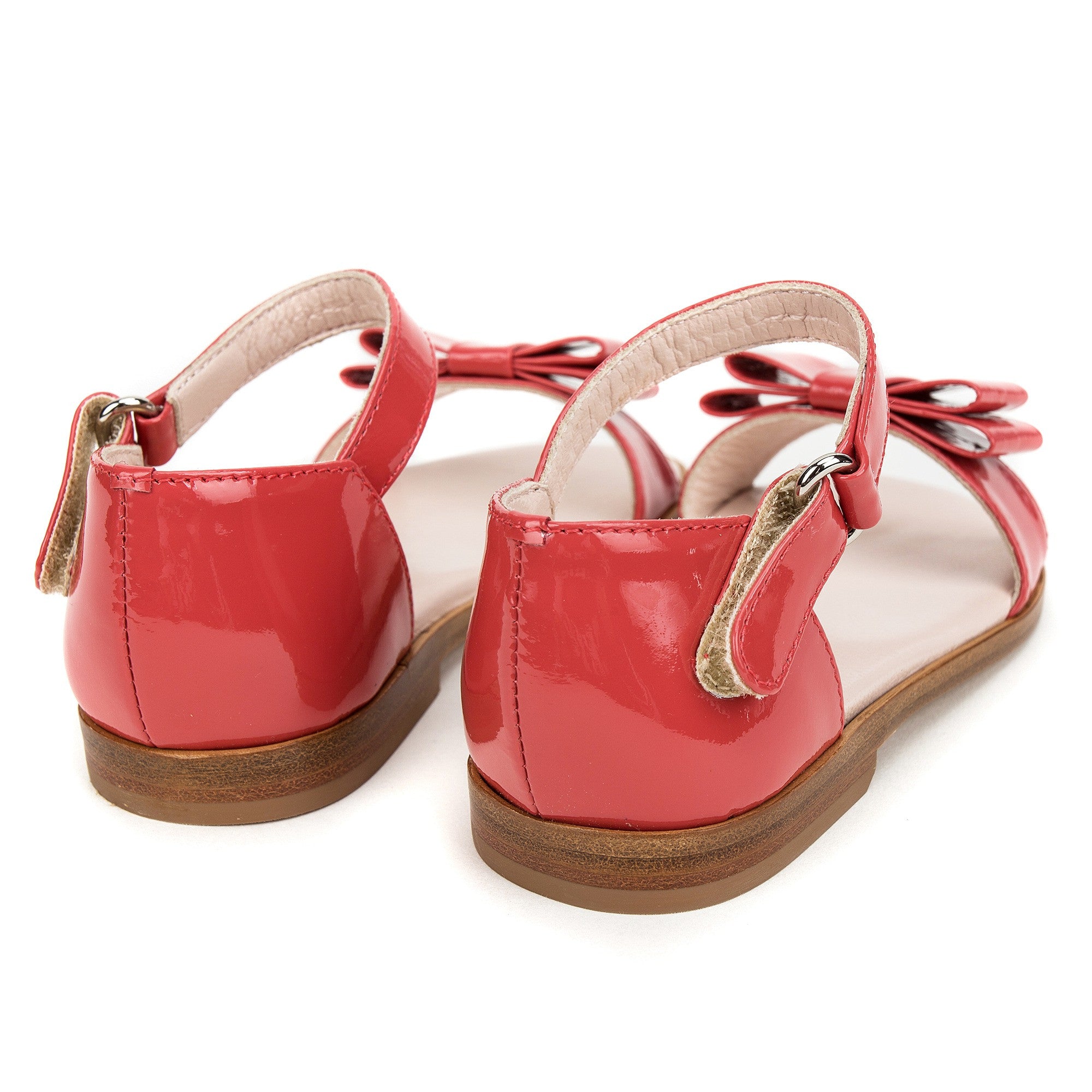 Girls Red Velcro Tape Sandals With Bow Trims
