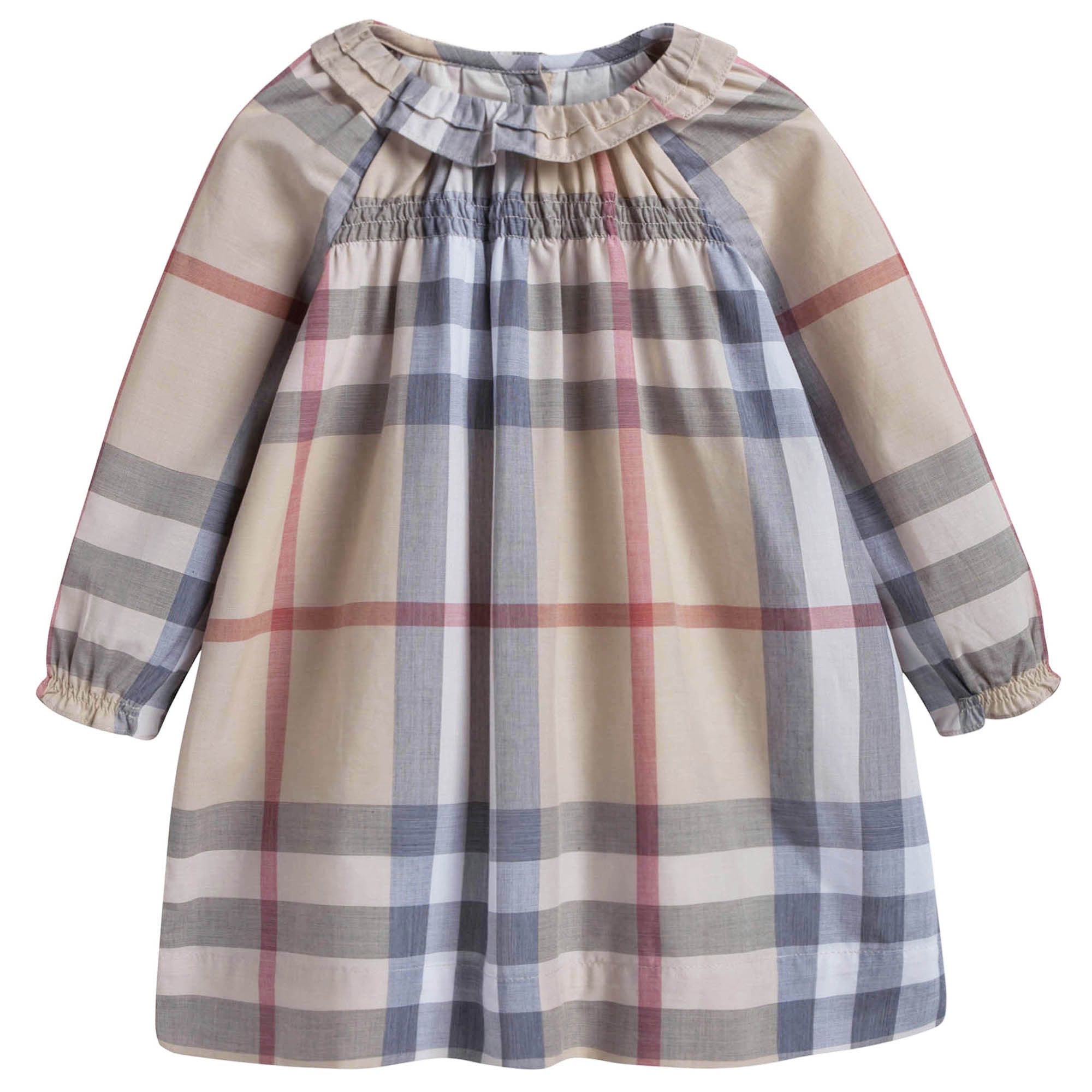 Baby Girls Beige Check Dress With Collar