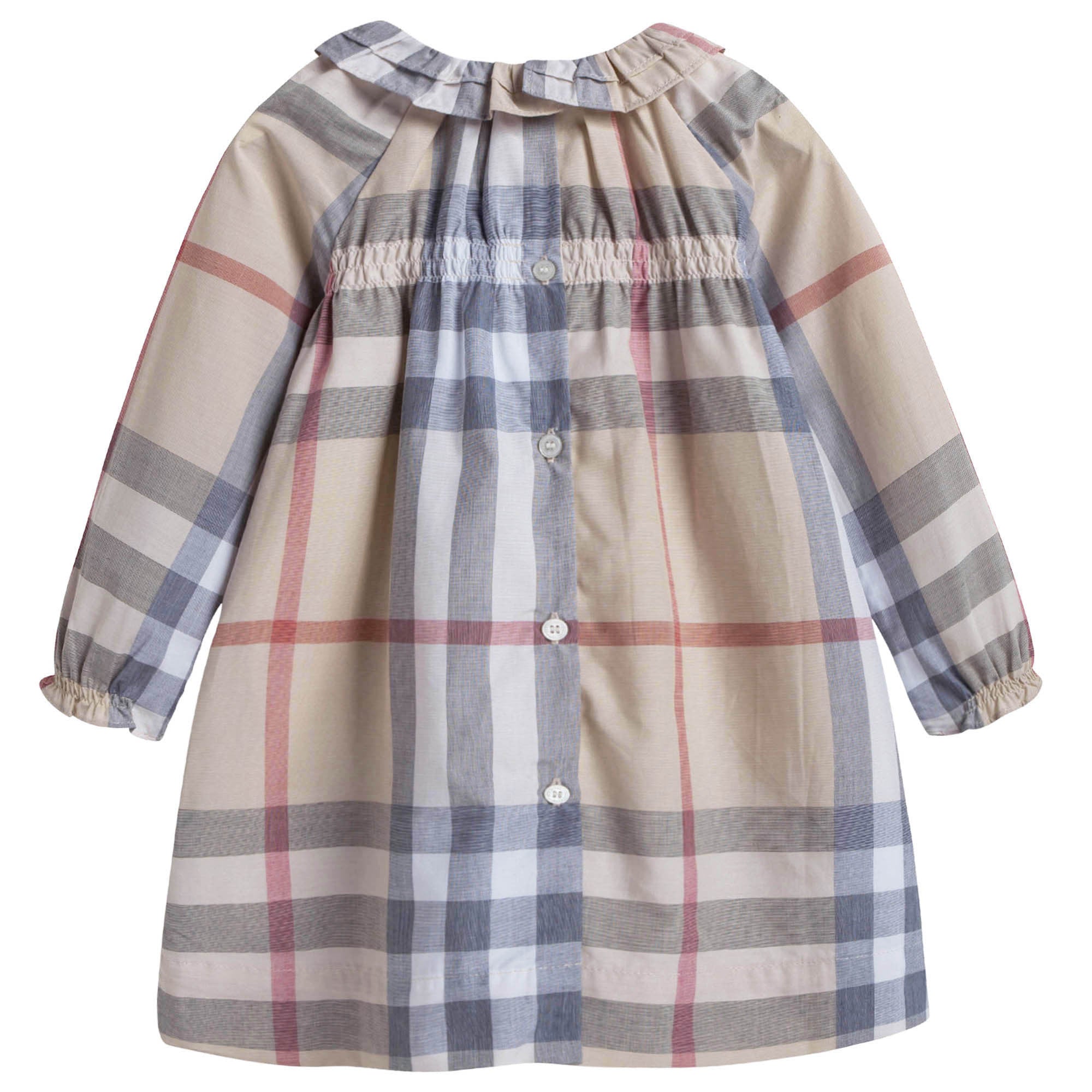 Baby Girls Beige Check Dress With Collar