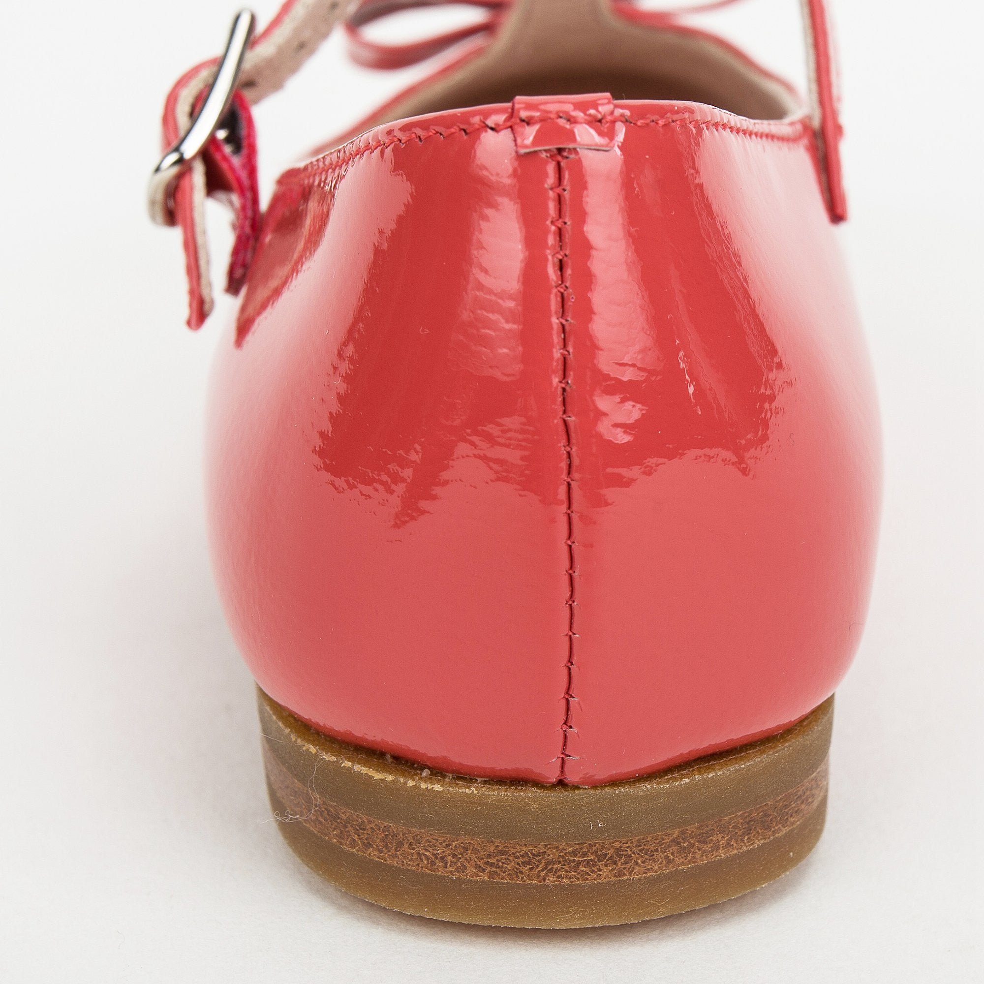 Girls Red Patent Leather T-Bar Shoes With Bow Trims