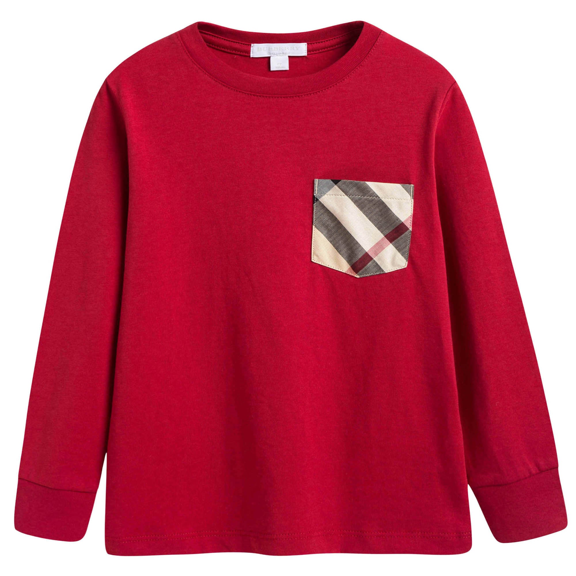 Boys Red Cotton T-shirt With Check Pocket