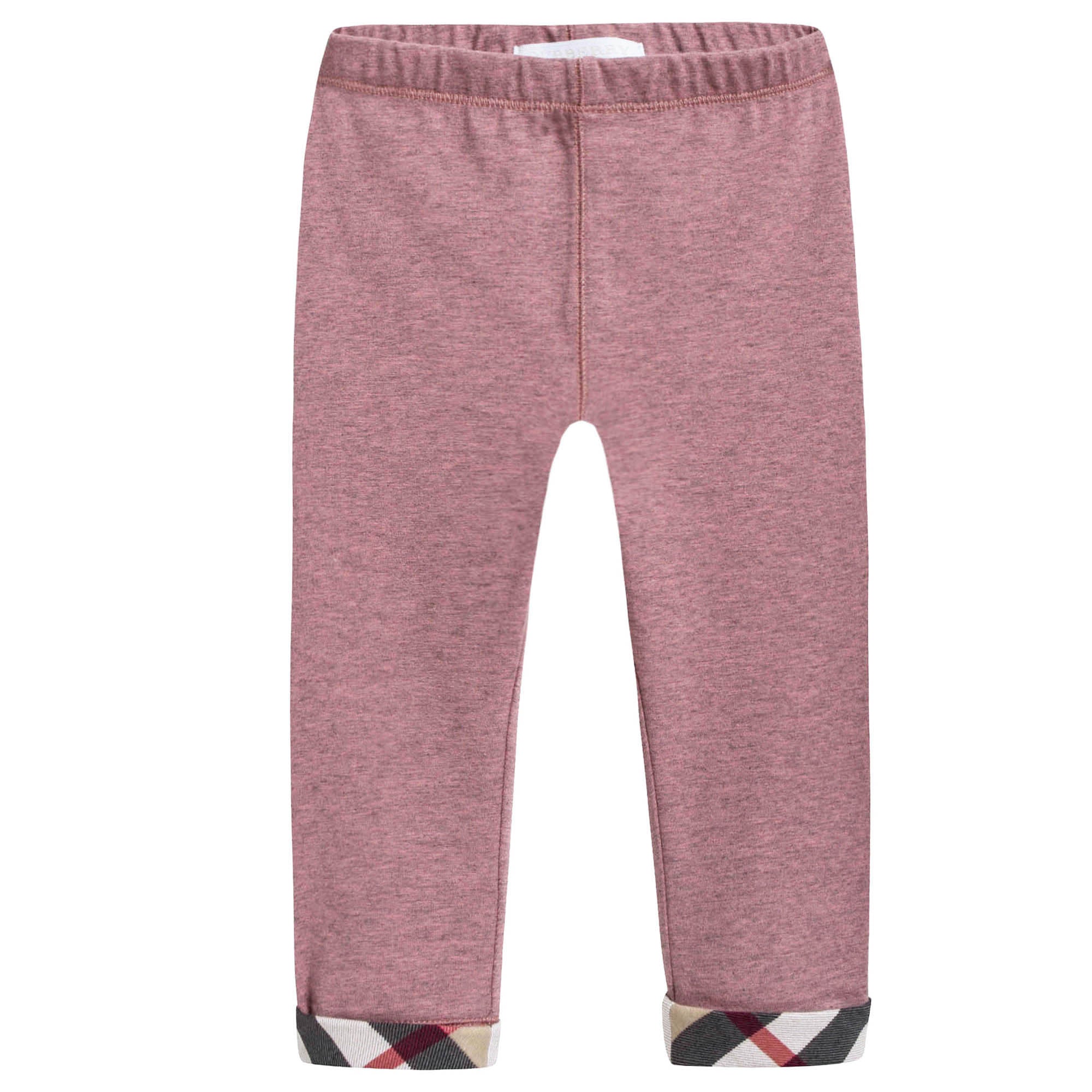 Baby Girls Pink Cotton Leggings With Check Cuffs