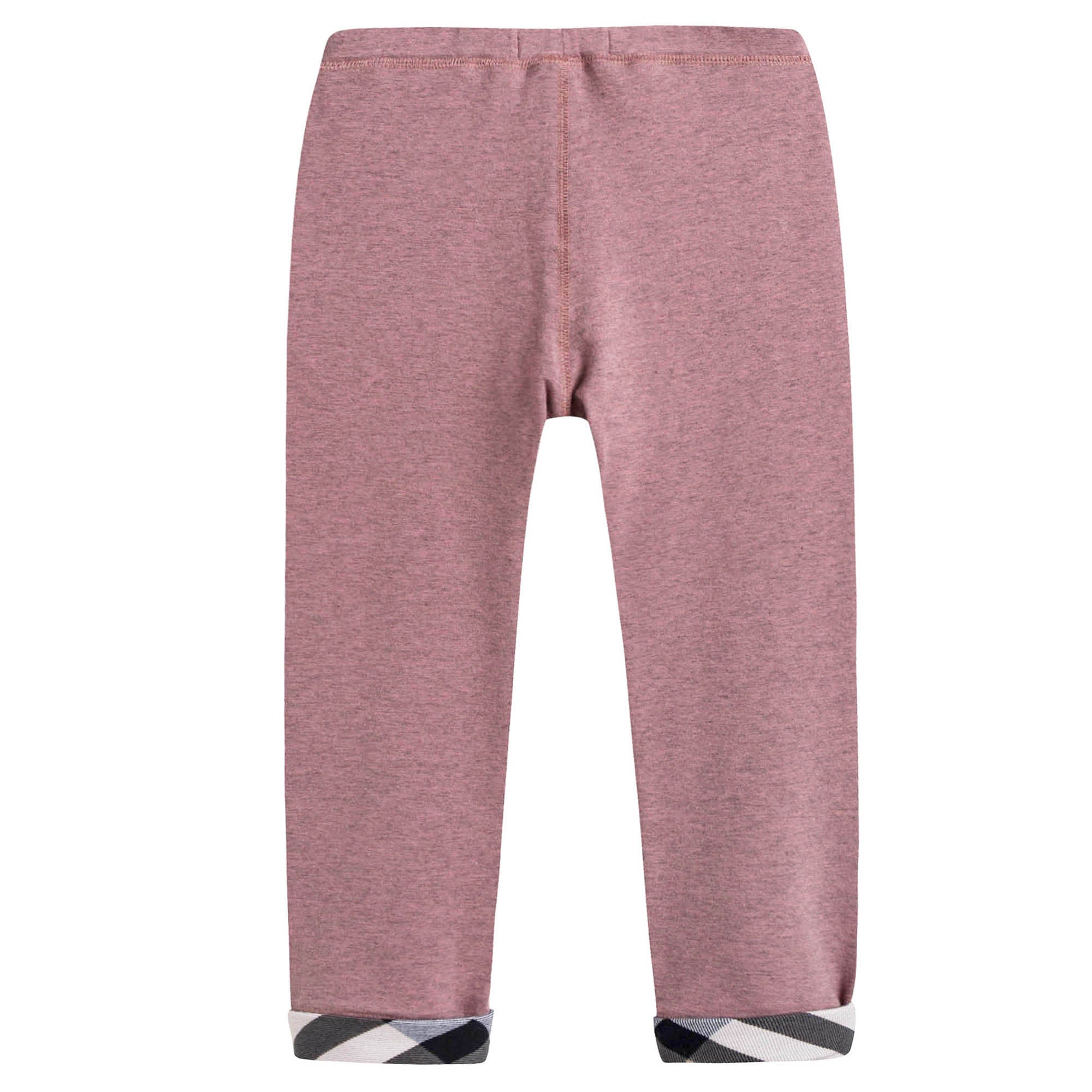Girls Pink Cotton Leggings With Check Cuffs