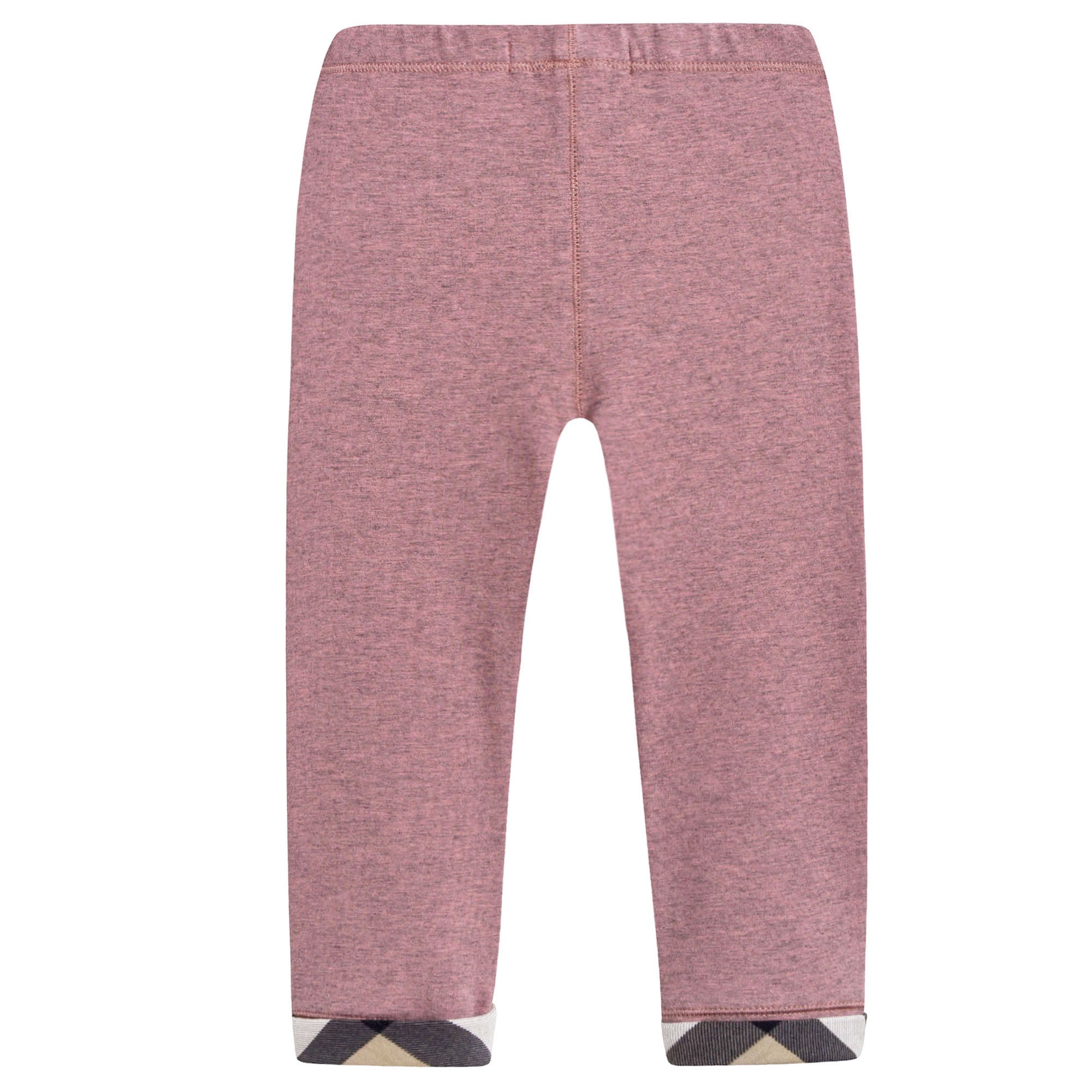 Baby Girls Pink Cotton Leggings With Check Cuffs