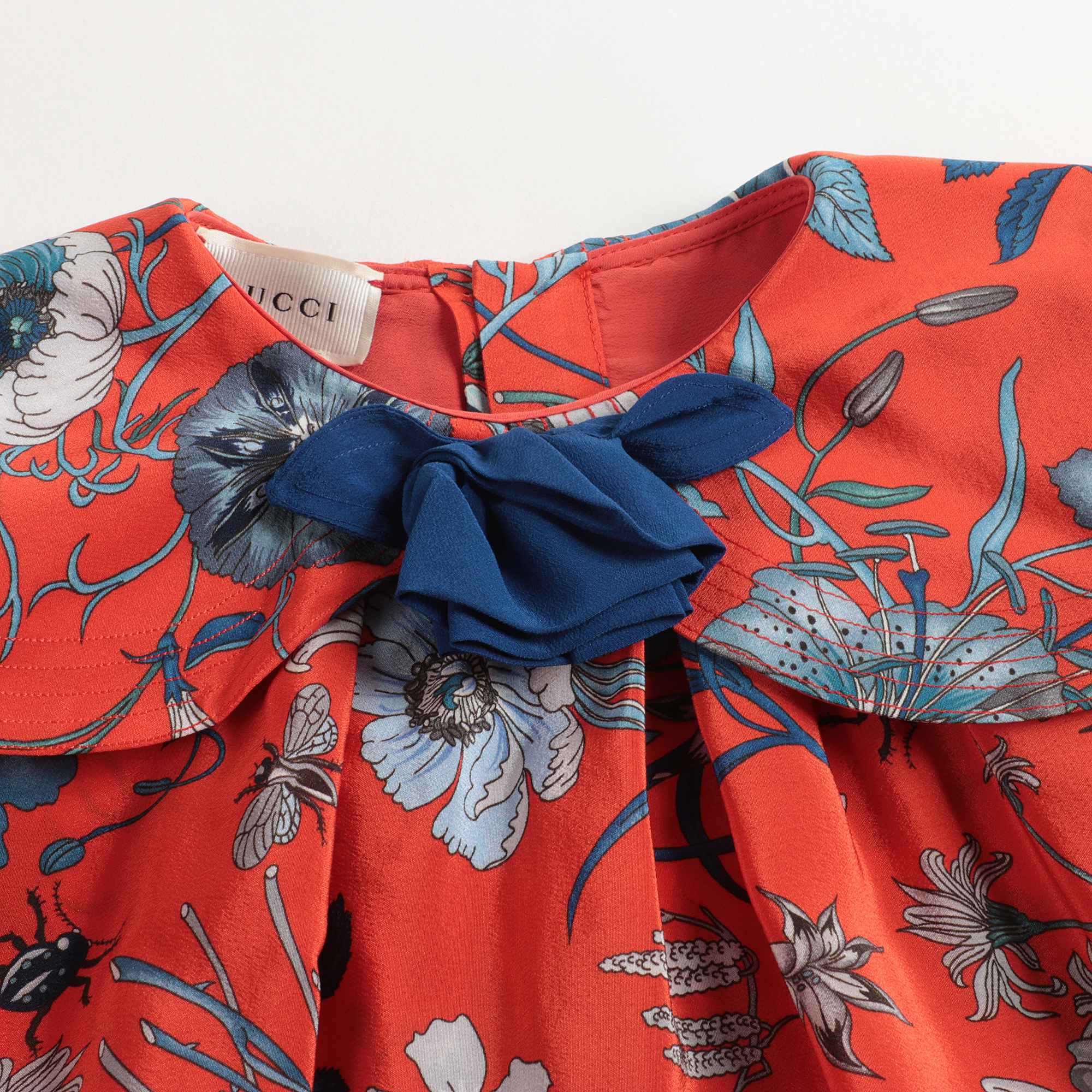 Girls Orange Red & Blue Printed Silk Dress
