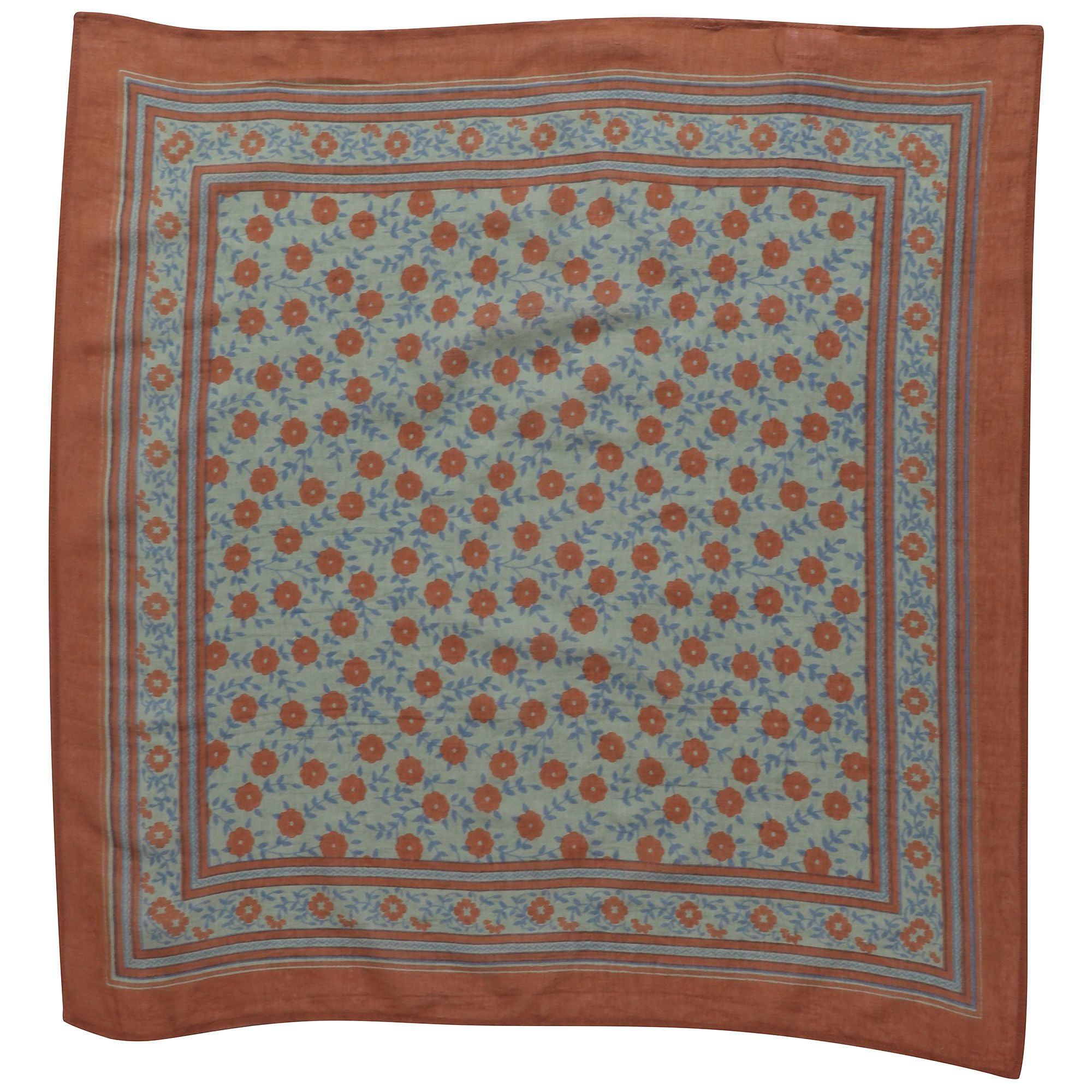Girls Green Flowers Silk Scarf