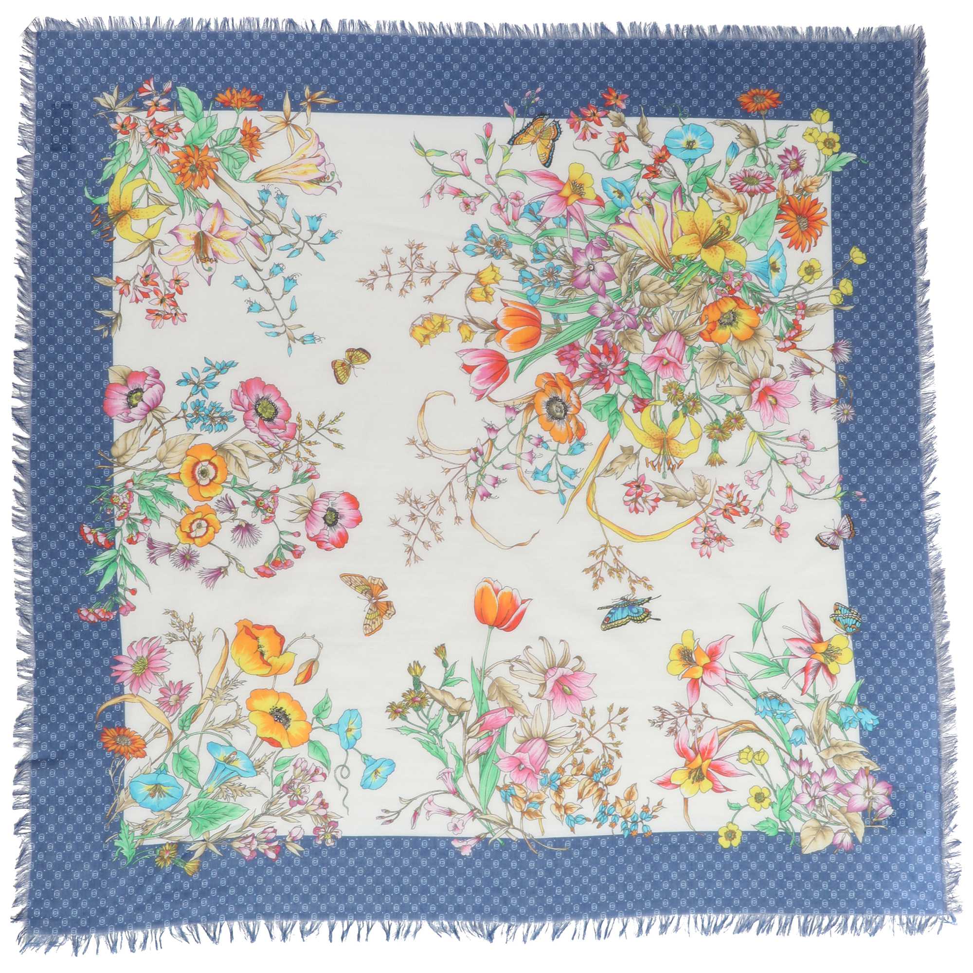 Girls Ivory & Blue "80X80CM" Scarves