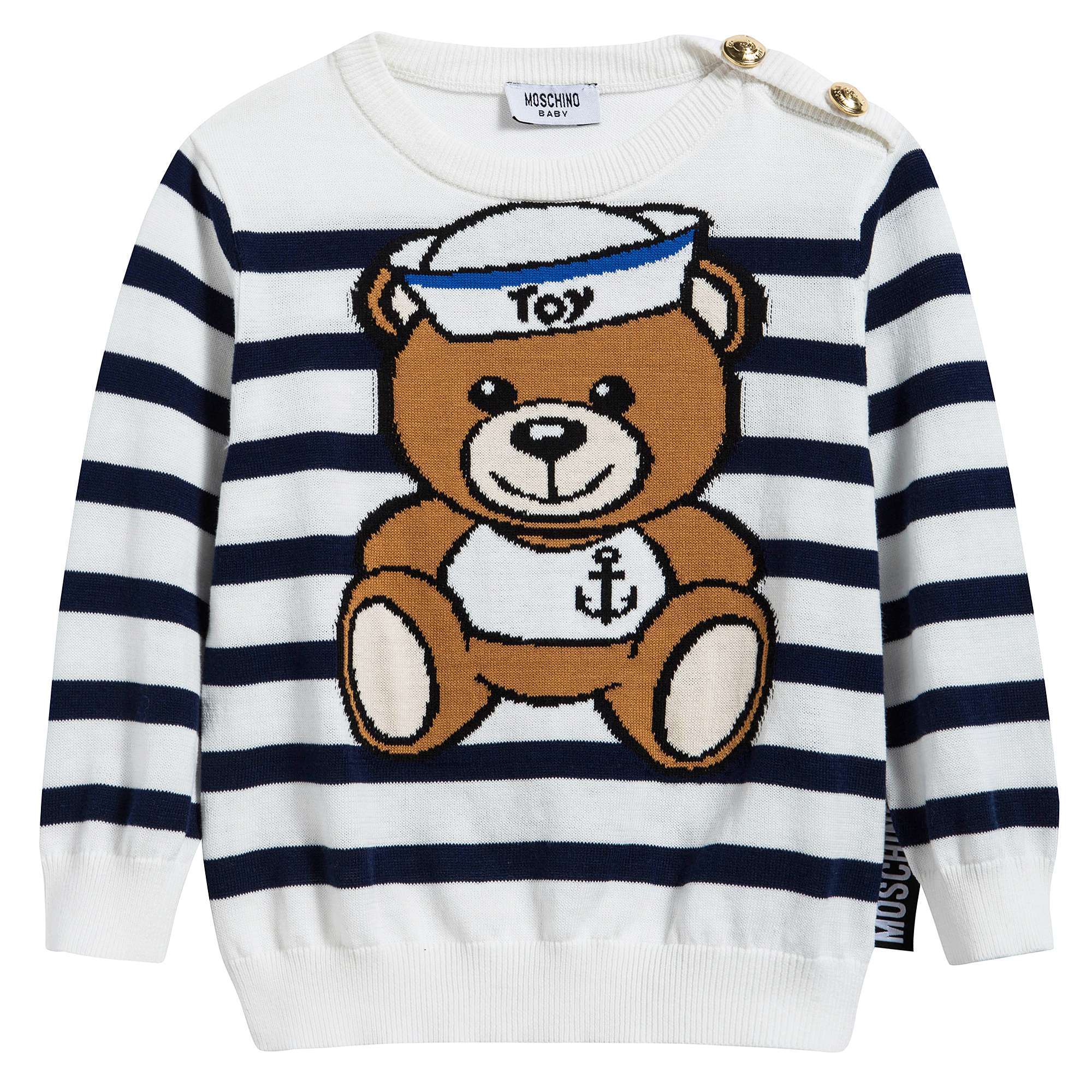Baby White & Blue Striped Cotton Sweater