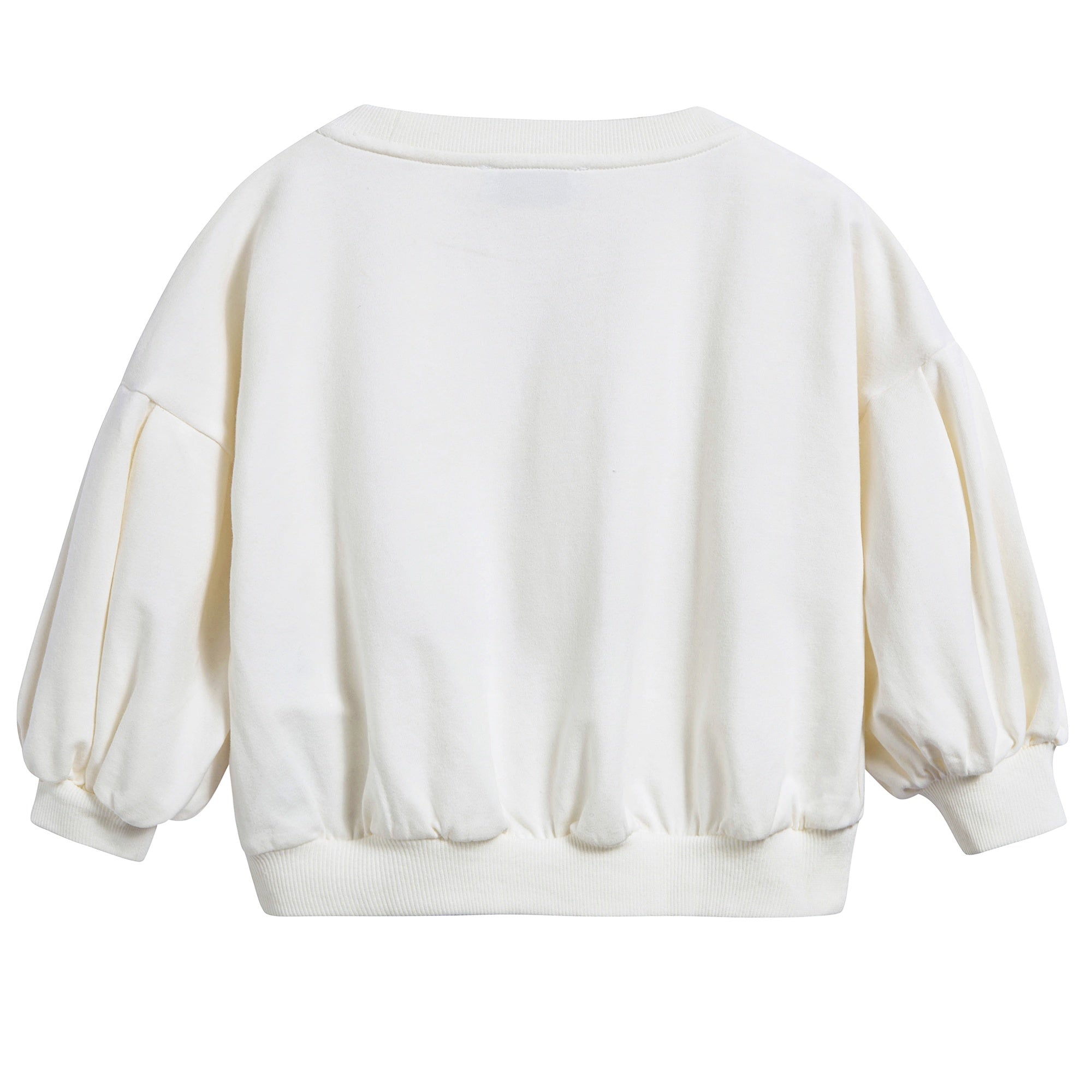 Girls White Cotton Printed Plush Sweater