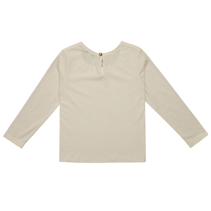 Girls White Cotton T-Shirt With Black Fancy Print Trims - CÉMAROSE | Children's Fashion Store - 2