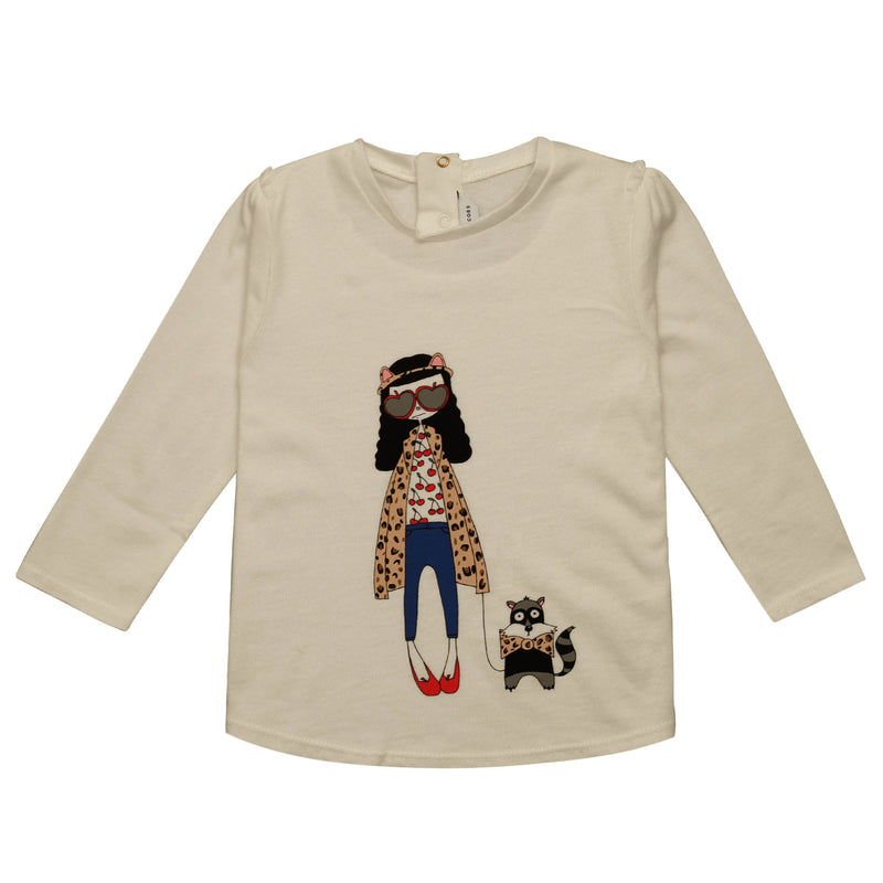 Baby Girls White Fancy Printed Trims Cotton T-Shirt - CÉMAROSE | Children's Fashion Store - 1