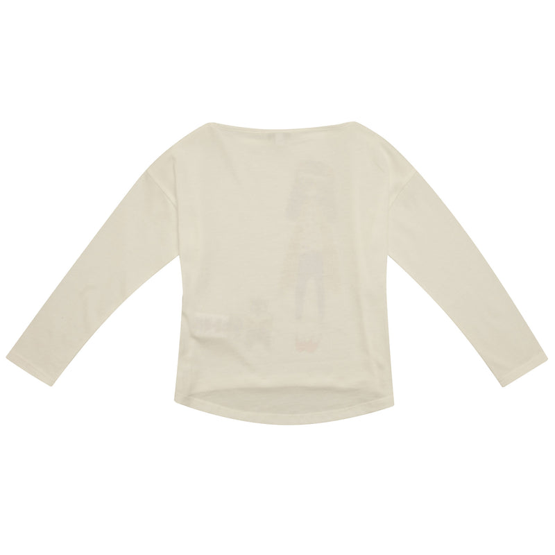 Girls White Fancy Printed Trims Cotton T-Shirt - CÉMAROSE | Children's Fashion Store - 2