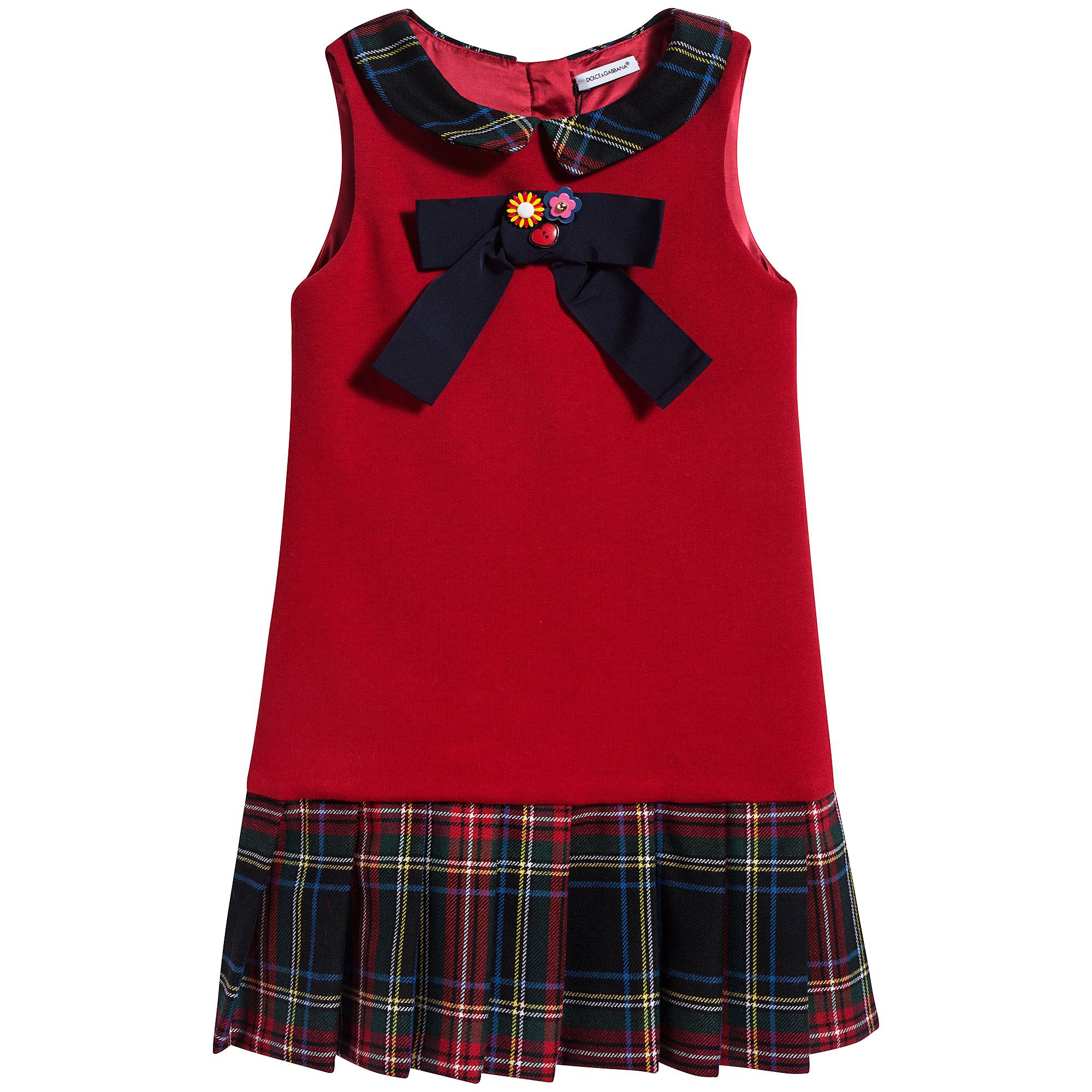 Girls Red Check Cotton Dress