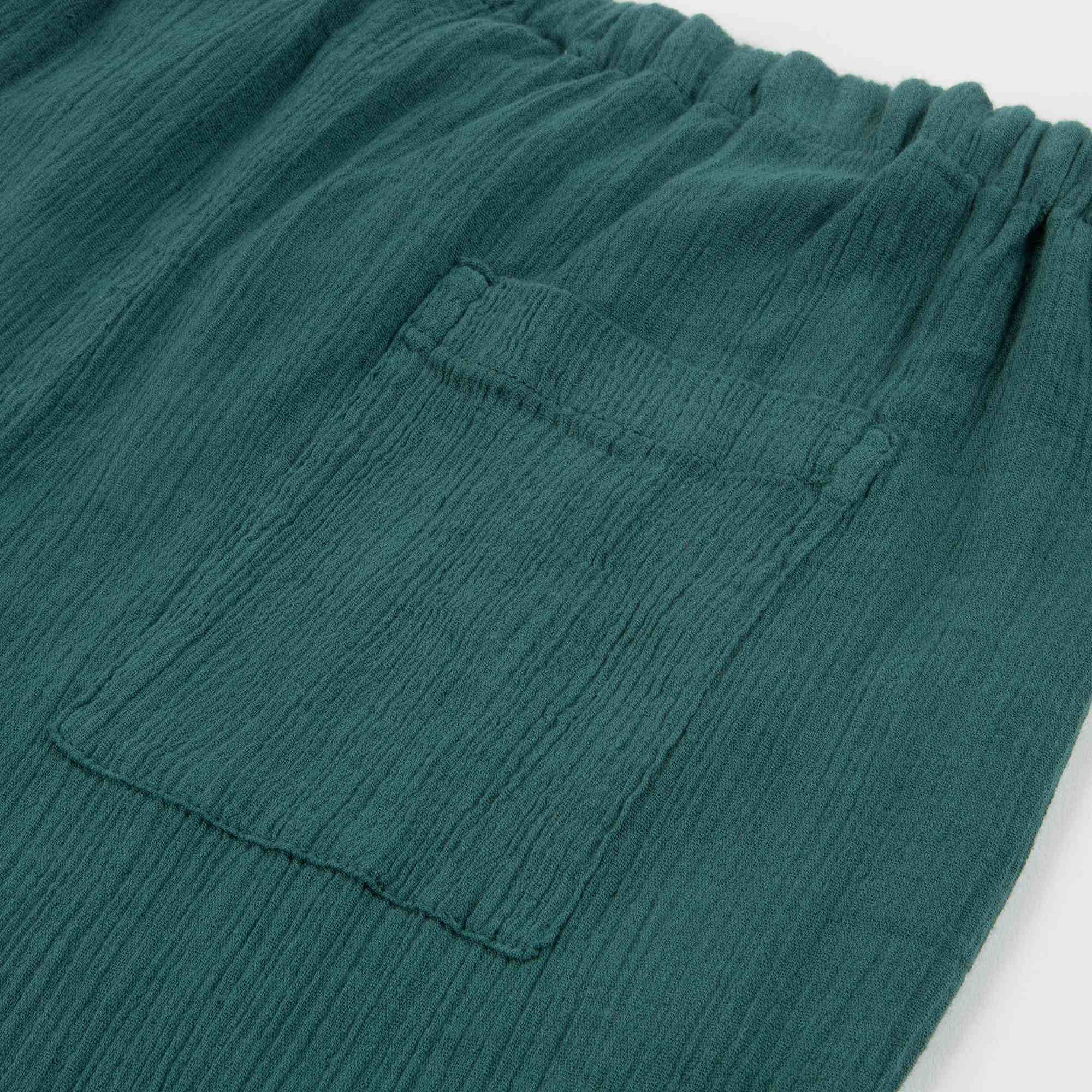 Girls & Boys Dark Green Cotton Woven Trousers