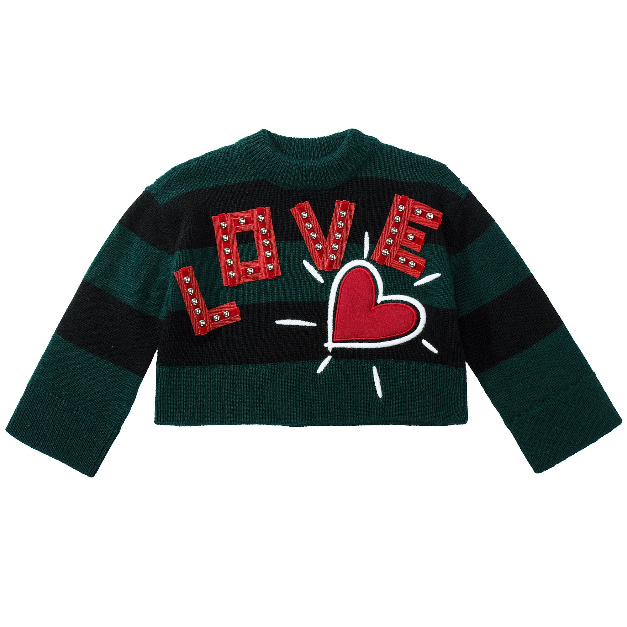 Girls Green  "Love" Wool  Sweater