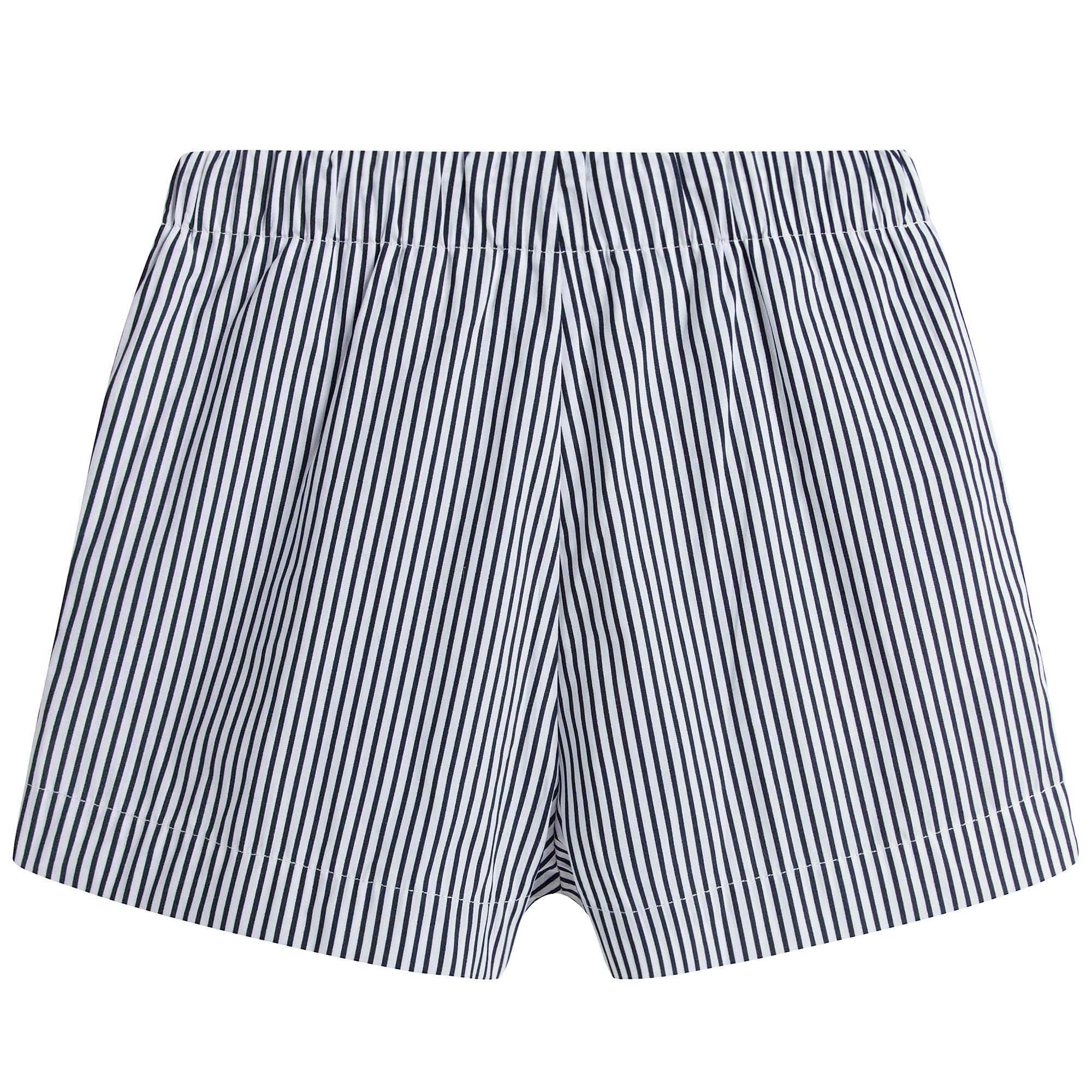 Girls Blue & White Striped Cotton Shorts