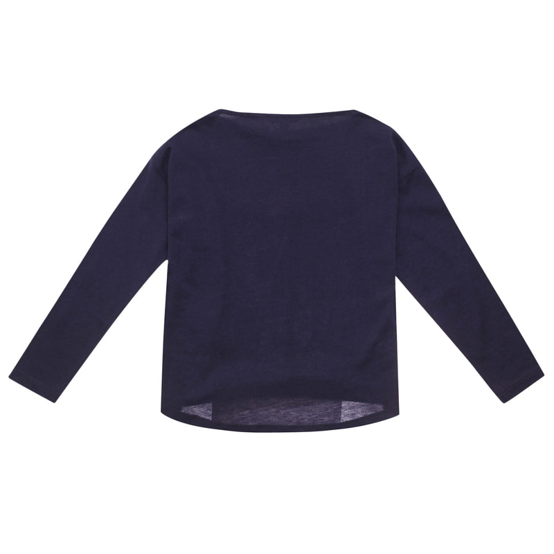 Girls Navy Blue Fancy Printed Trims Cotton T-Shirt - CÉMAROSE | Children's Fashion Store - 2