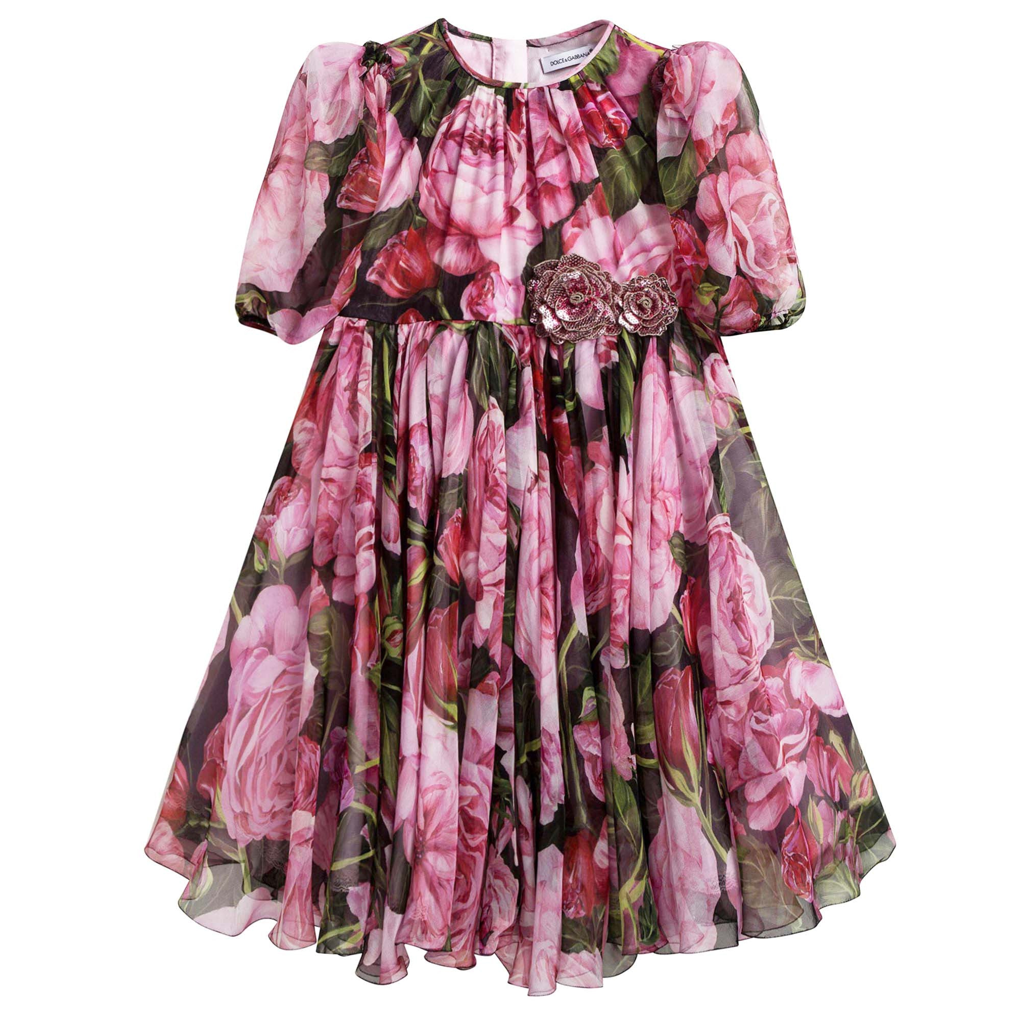 Girls Pink 'Rose Bianco' Brocade Dress