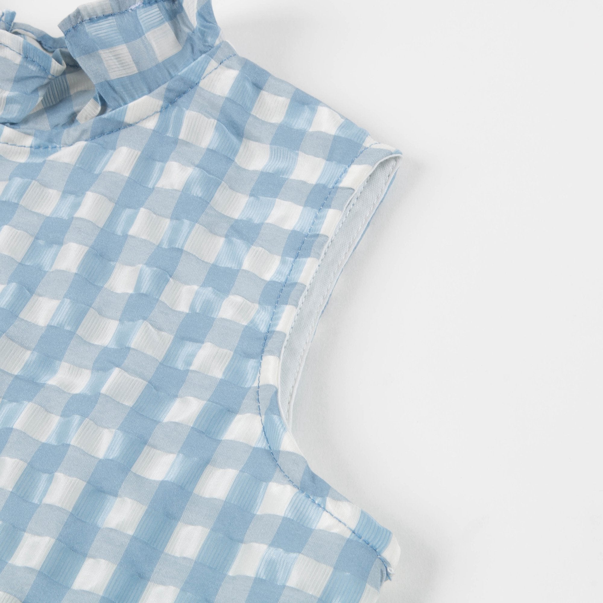 Girls Pale Blue Check Woven Top