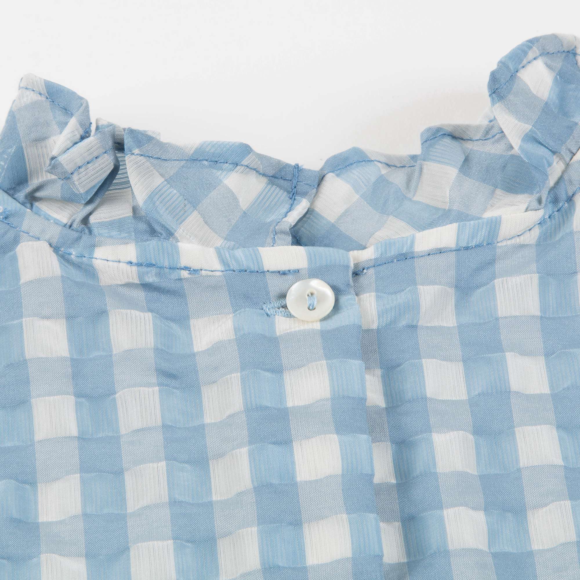 Girls Pale Blue Check Woven Top