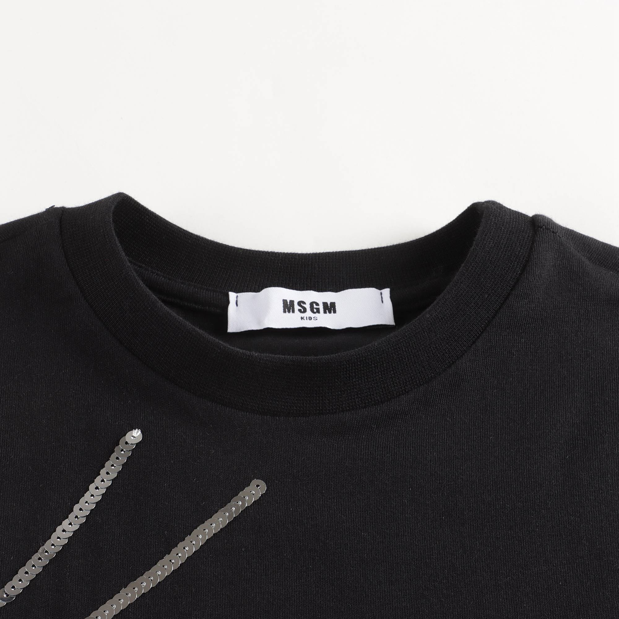 Girls Black Glitter Logo Cotton T-Shirt
