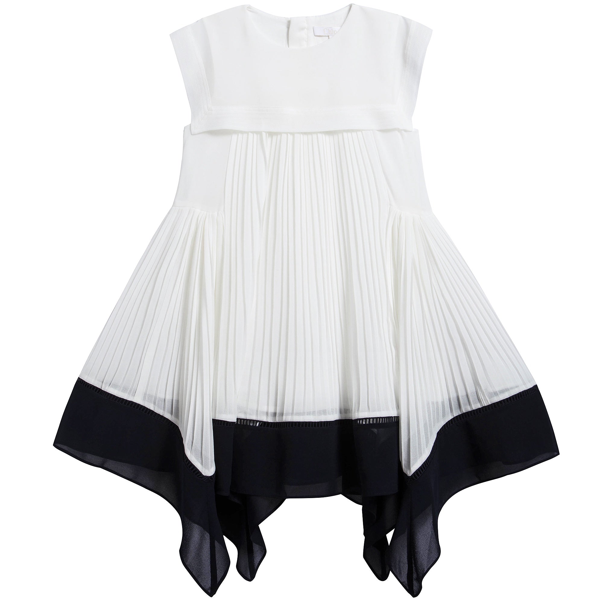 Girls White & Black Polyester Dress