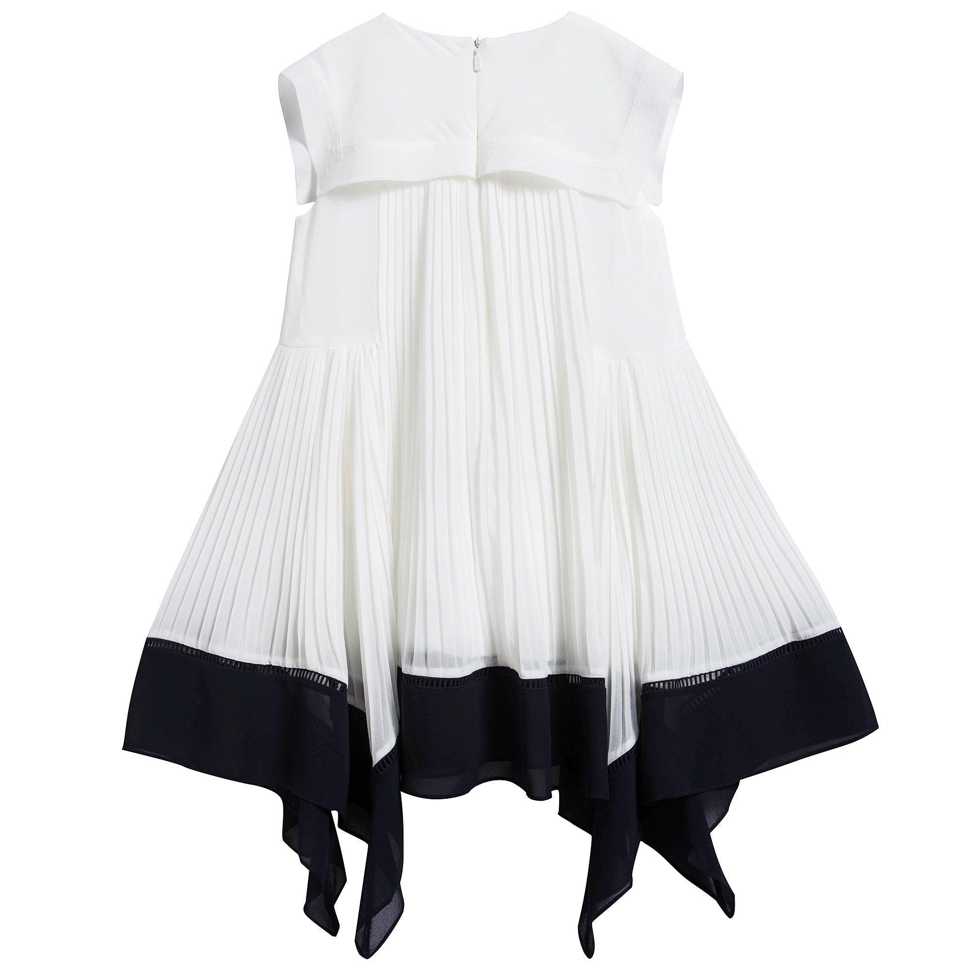 Girls White & Black Polyester Dress