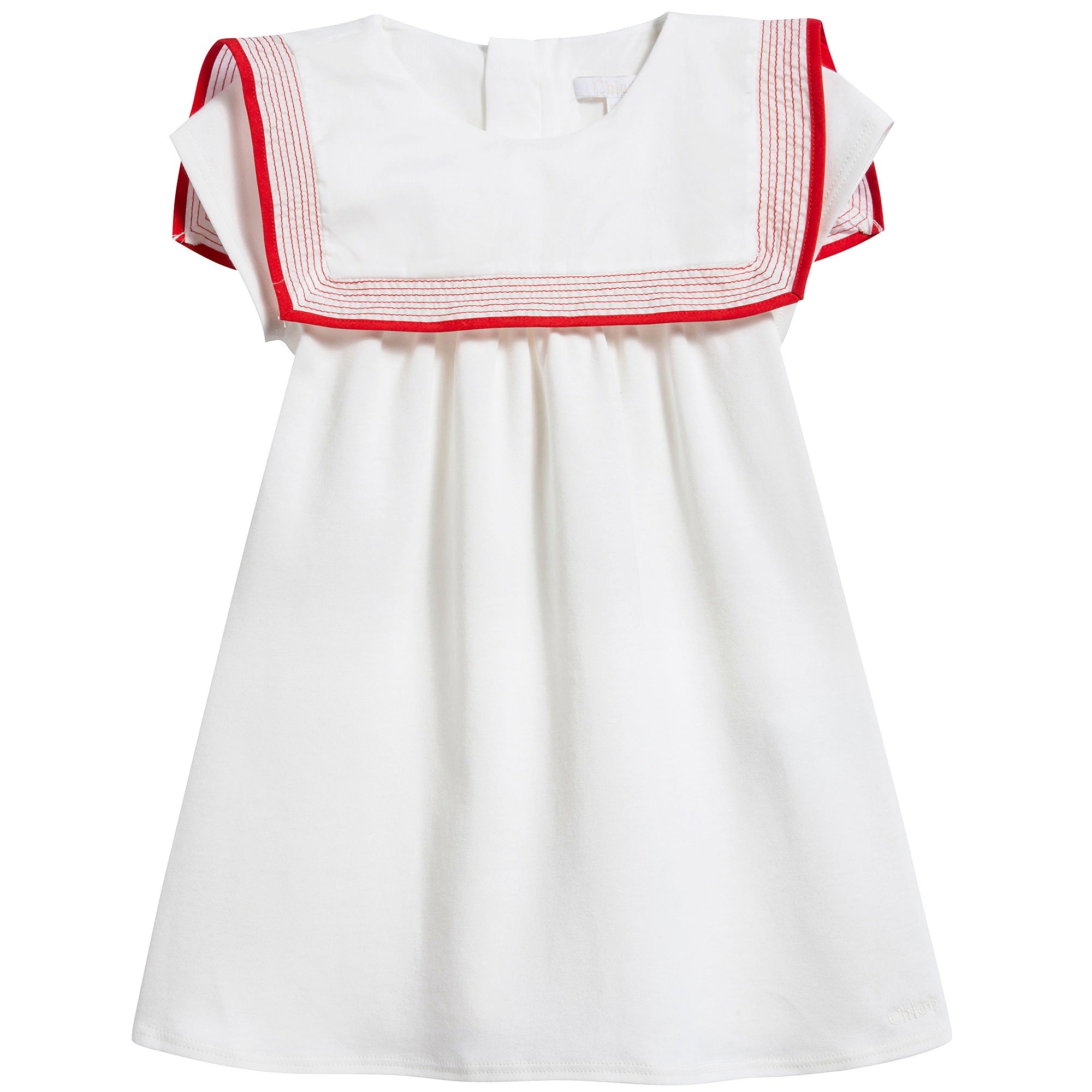 Baby Girls White & Red Striped Cotton Dress