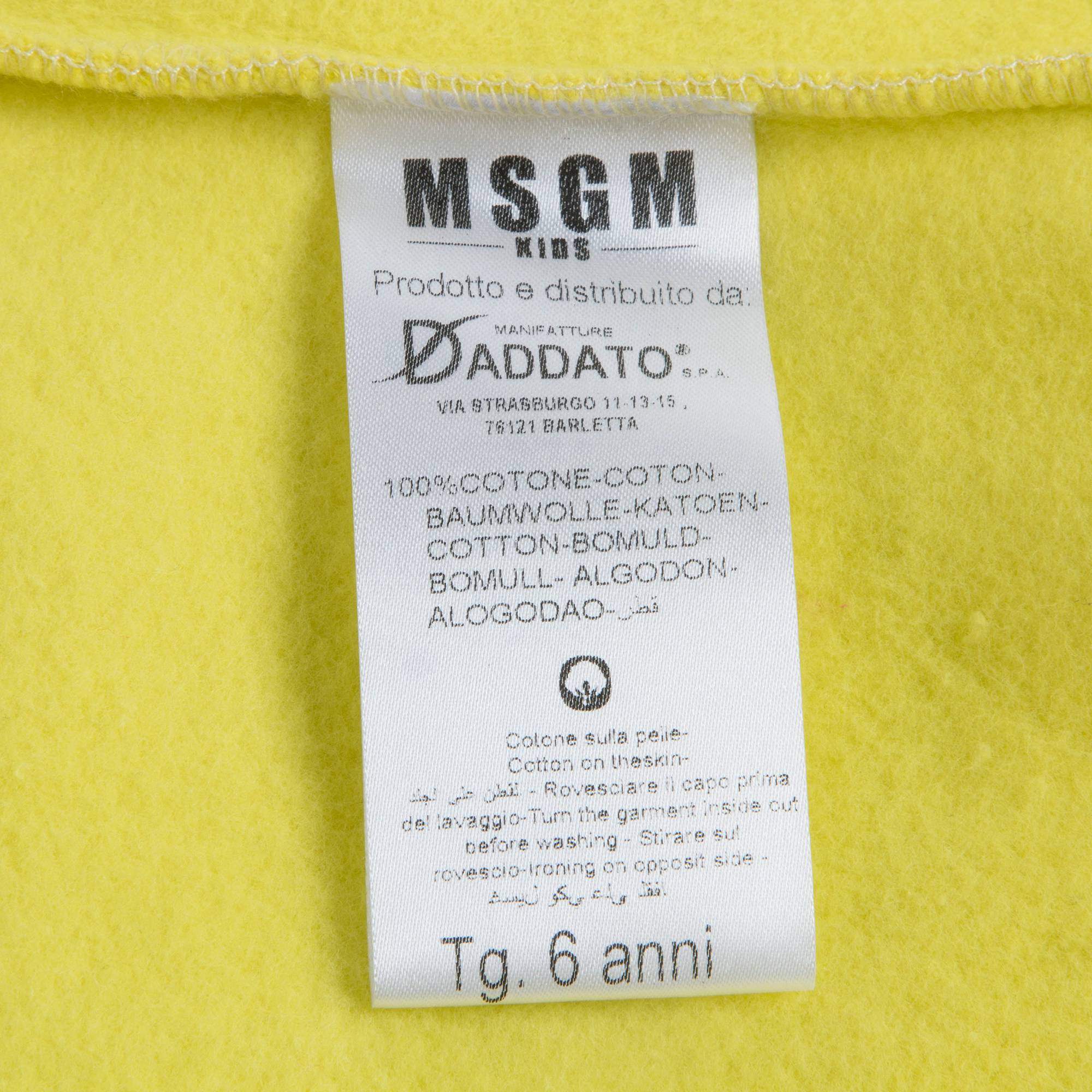 Girls Fluo Yellow Logo Cotton Sweatshirt