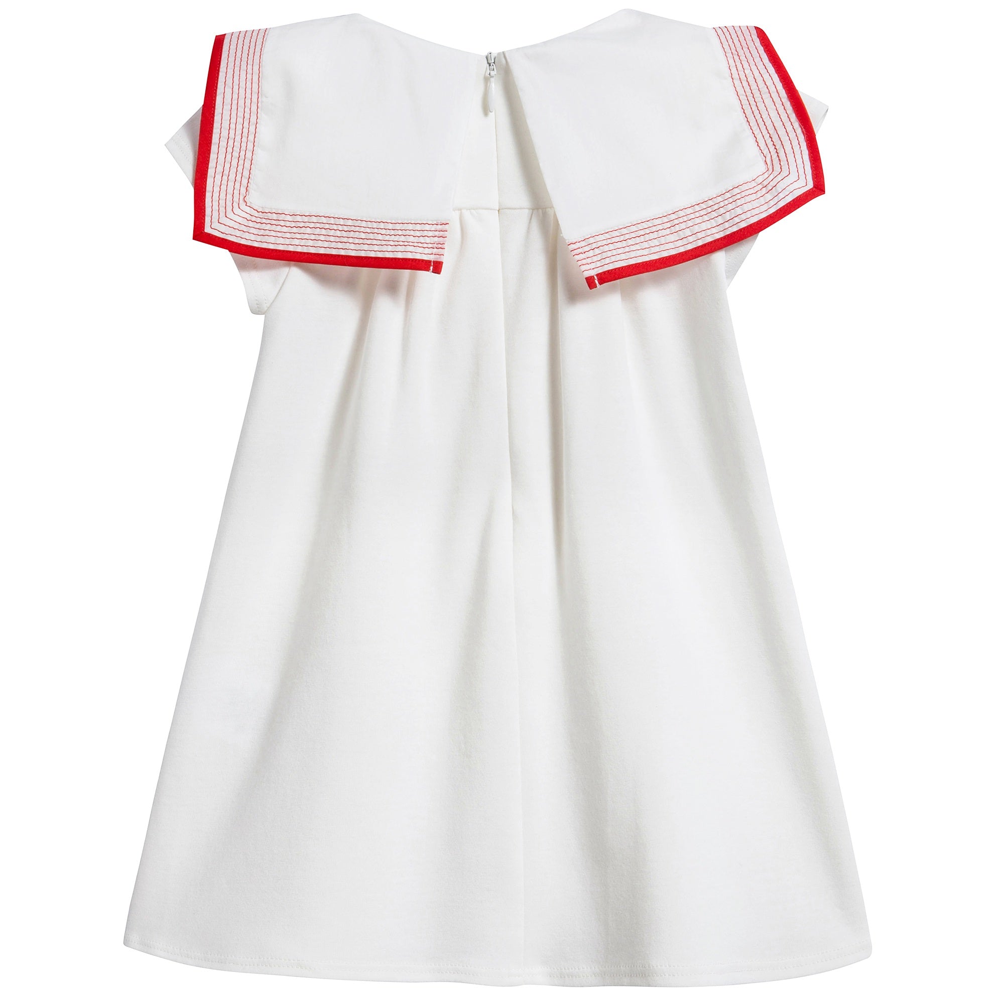 Baby Girls White & Red Striped Cotton Dress