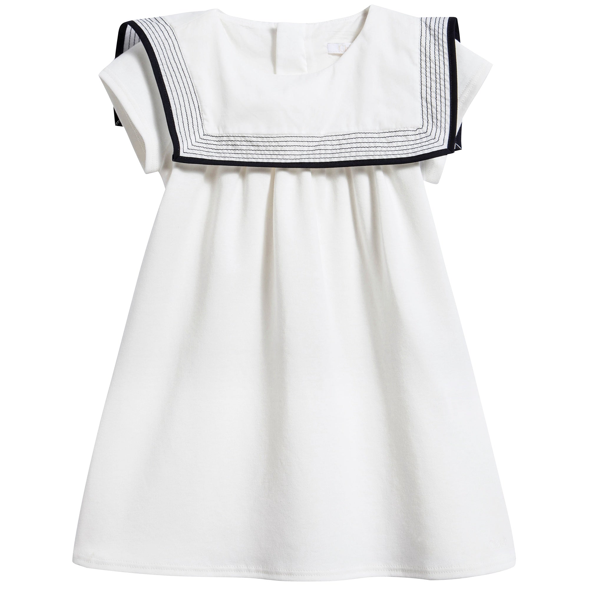 Baby Girls White & Black Striped Cotton Dress