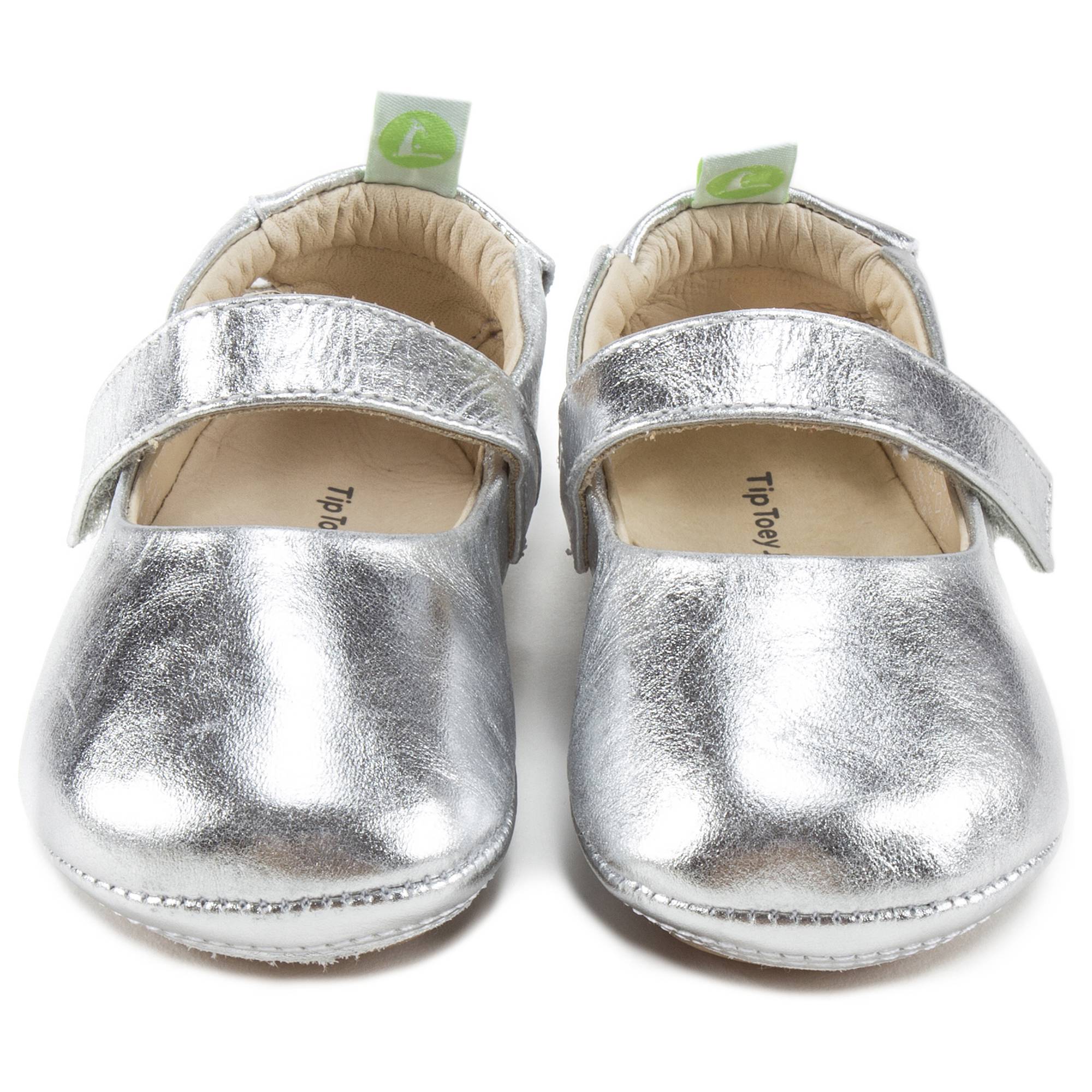 Baby Girls Sterling Silver Leather Shoes