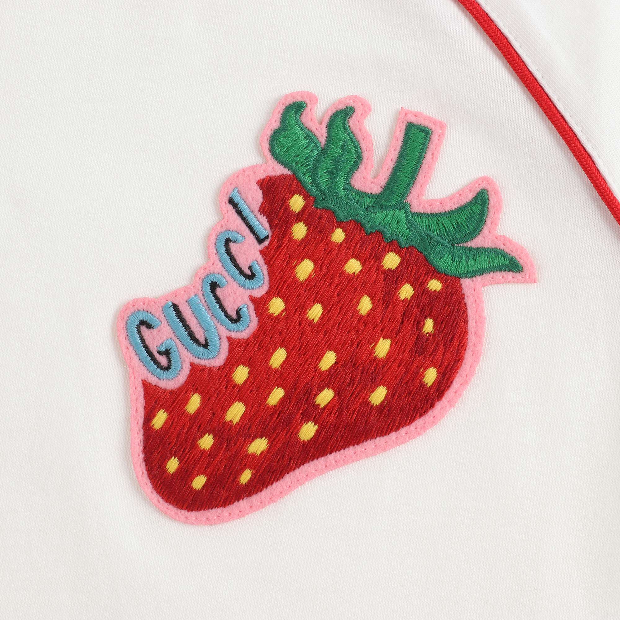 Girls White Strawberry Cotton T-shirt