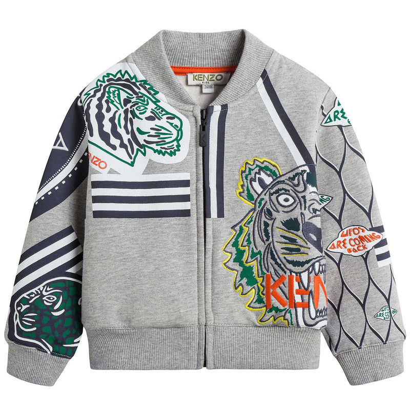 Boys Marl Grey Allover Embroidered Trims Cardigan - CÉMAROSE | Children's Fashion Store - 1