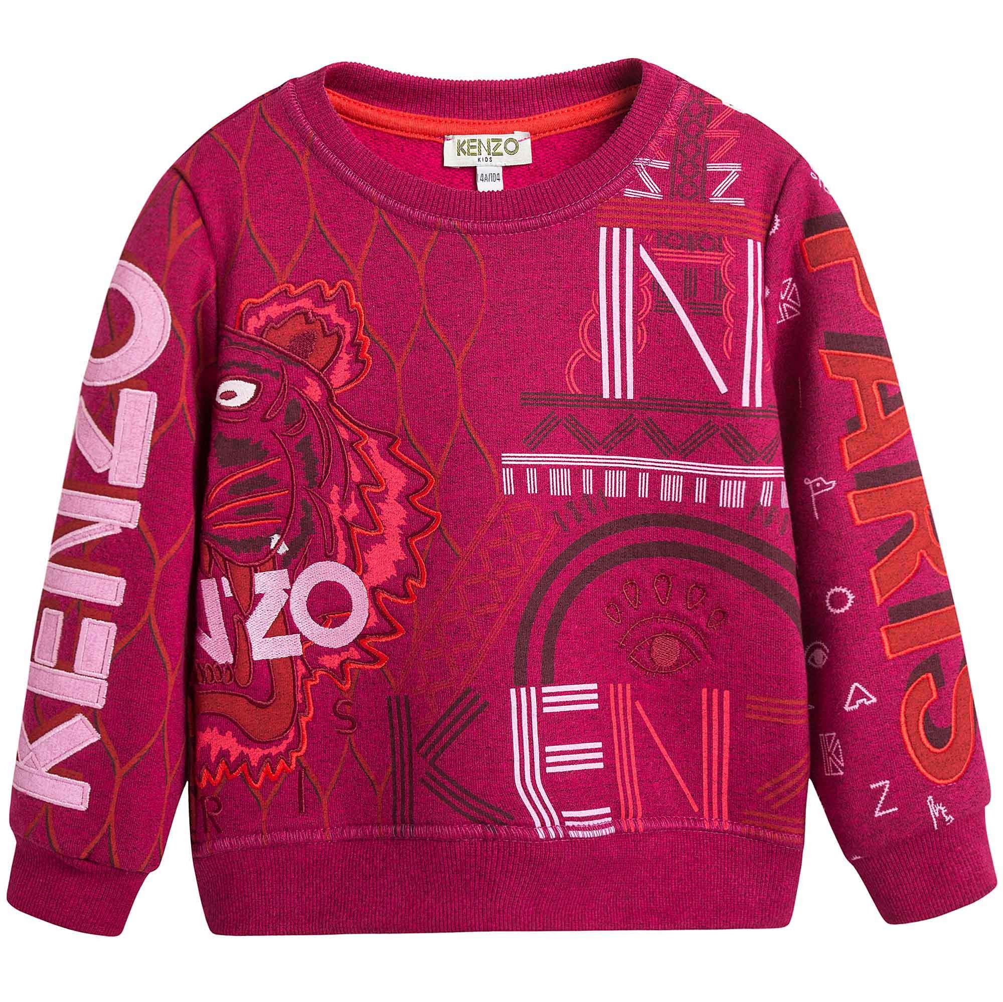 Girls Dark Pink Allover Embroidered Trims Sweatshirt - CÉMAROSE | Children's Fashion Store - 1