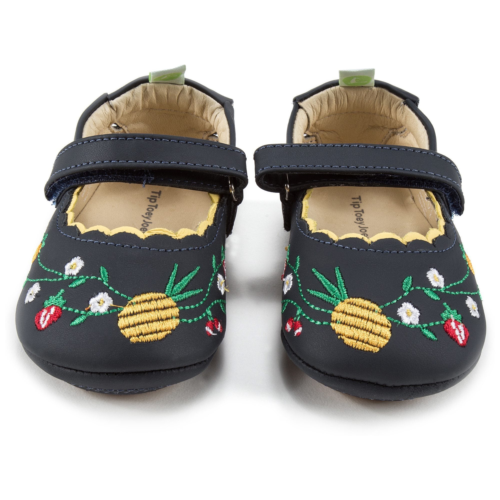 Baby Girls Navy Blue Embroidered Leather Shoes