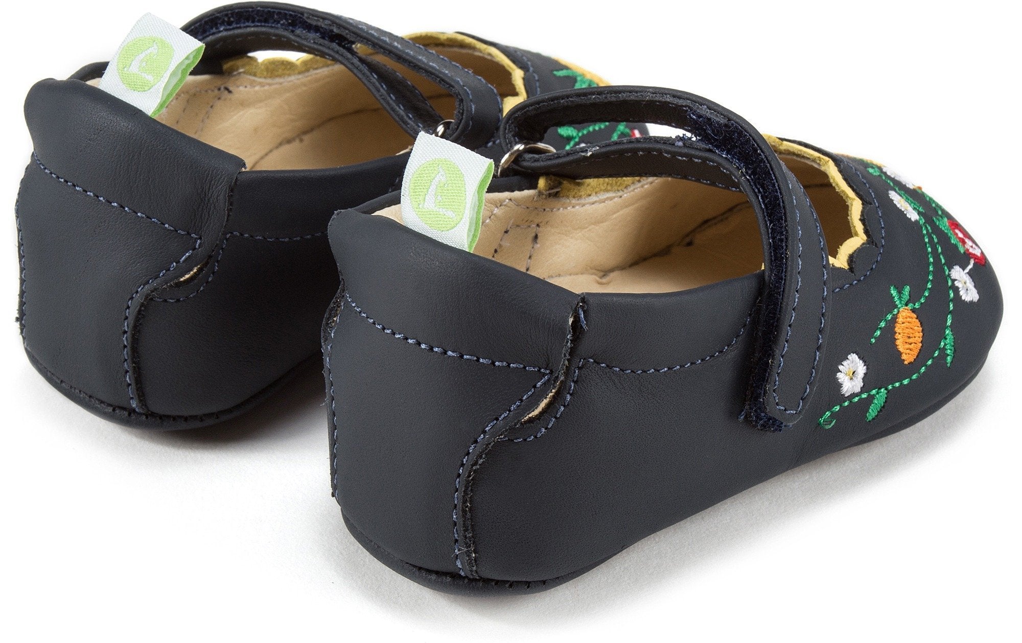 Baby Girls Navy Blue Embroidered Leather Shoes