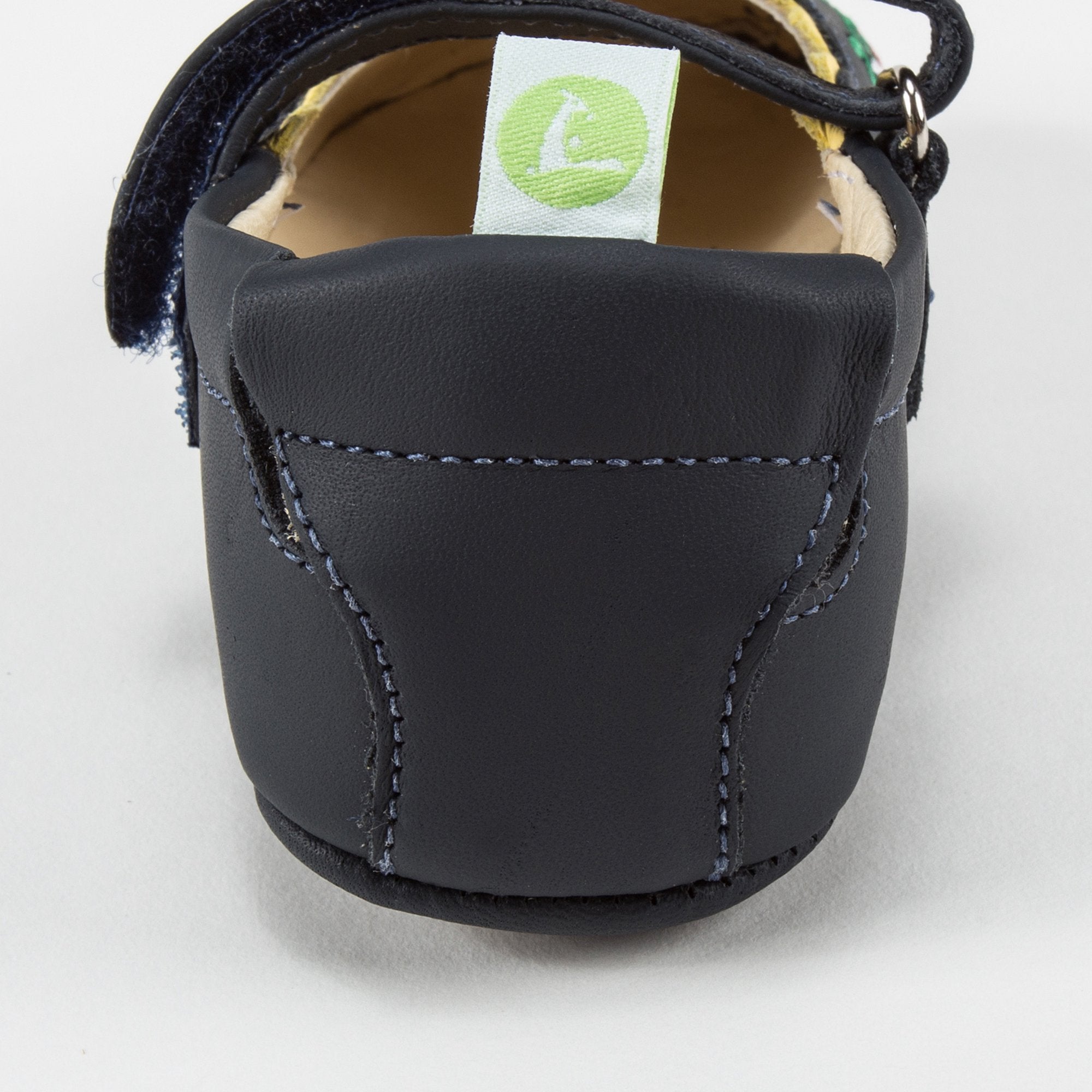Baby Girls Navy Blue Embroidered Leather Shoes