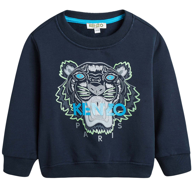 Boys Navy Blue Embroidered Tiger Head Cotton Sweatshirt - CÉMAROSE | Children's Fashion Store - 1