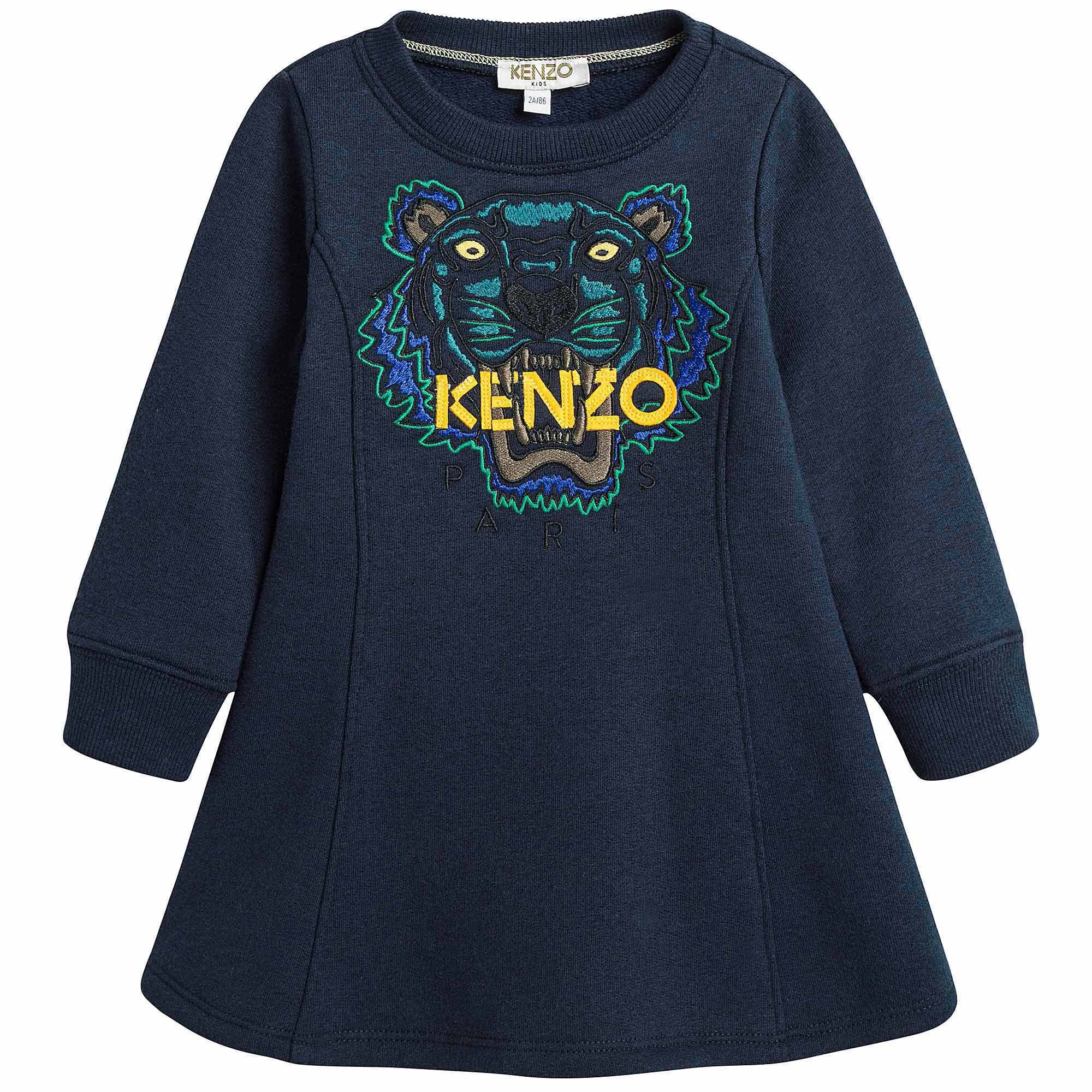 Girls Midnight Blue  Tiger Head Trims Cotton Dress - CÉMAROSE | Children's Fashion Store - 1