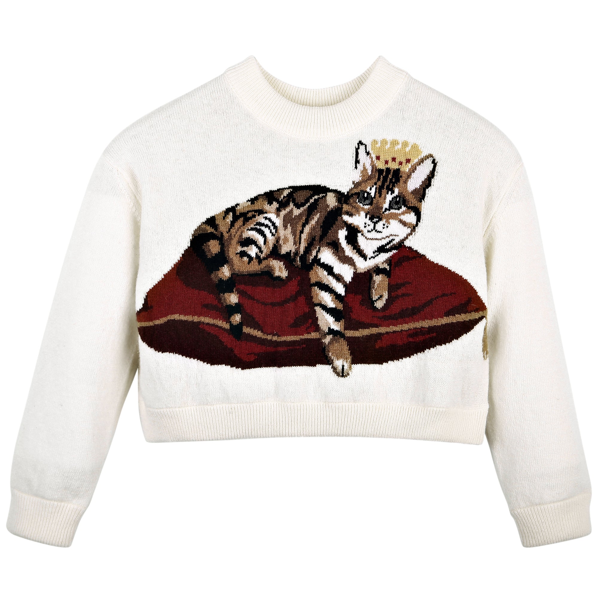 Girls White Cat Printed Sweater