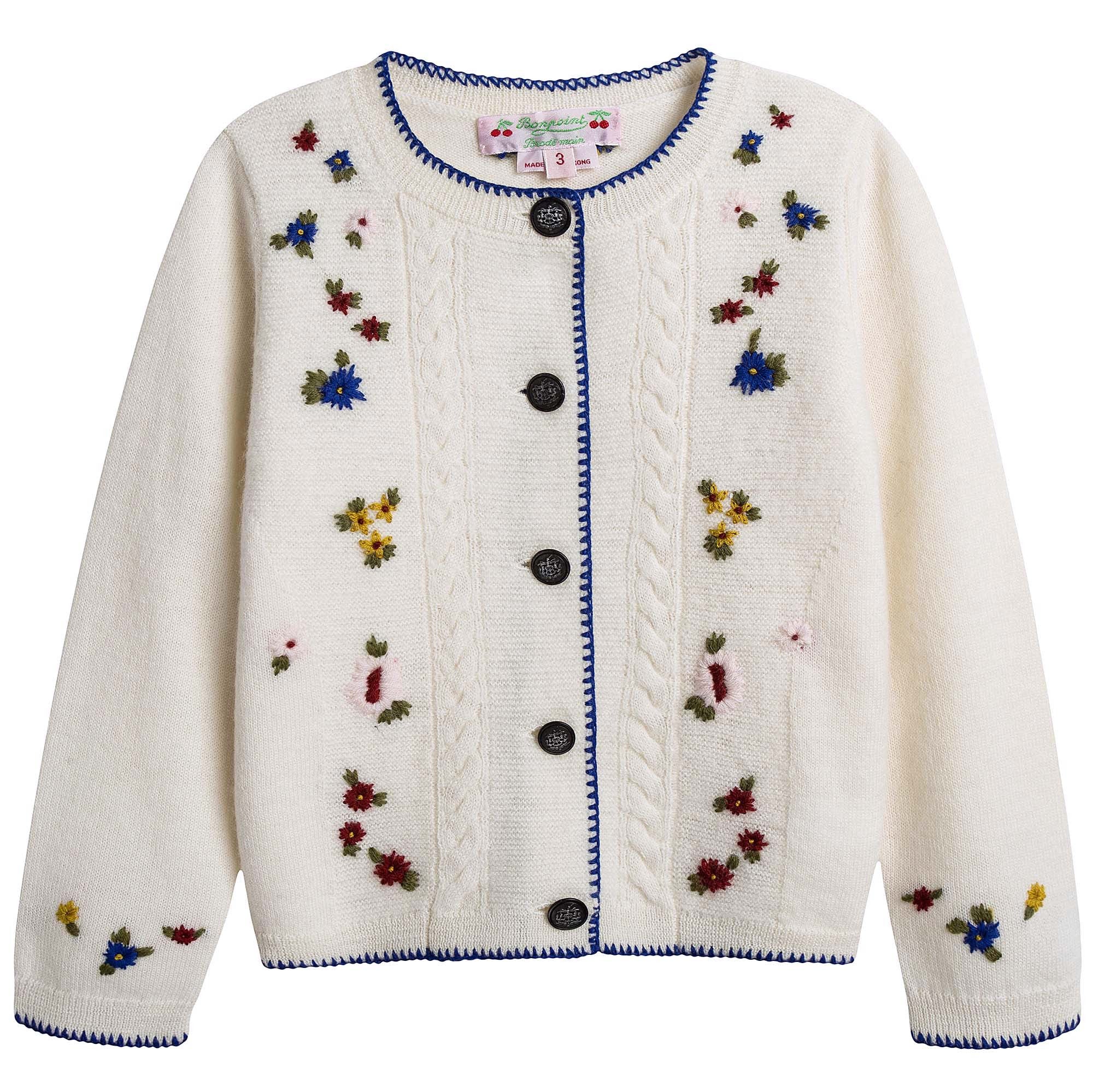 Girls White With Blue Lace Wool Cardigan - CÉMAROSE | Children's Fashion Store - 1